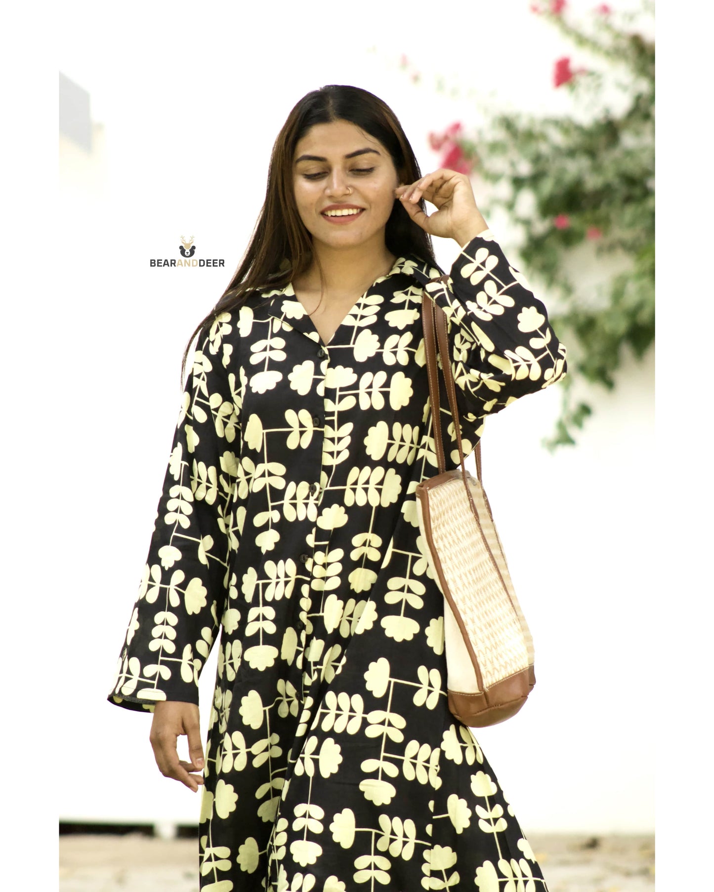 Black cream Floral Rajasthani pyjamaset