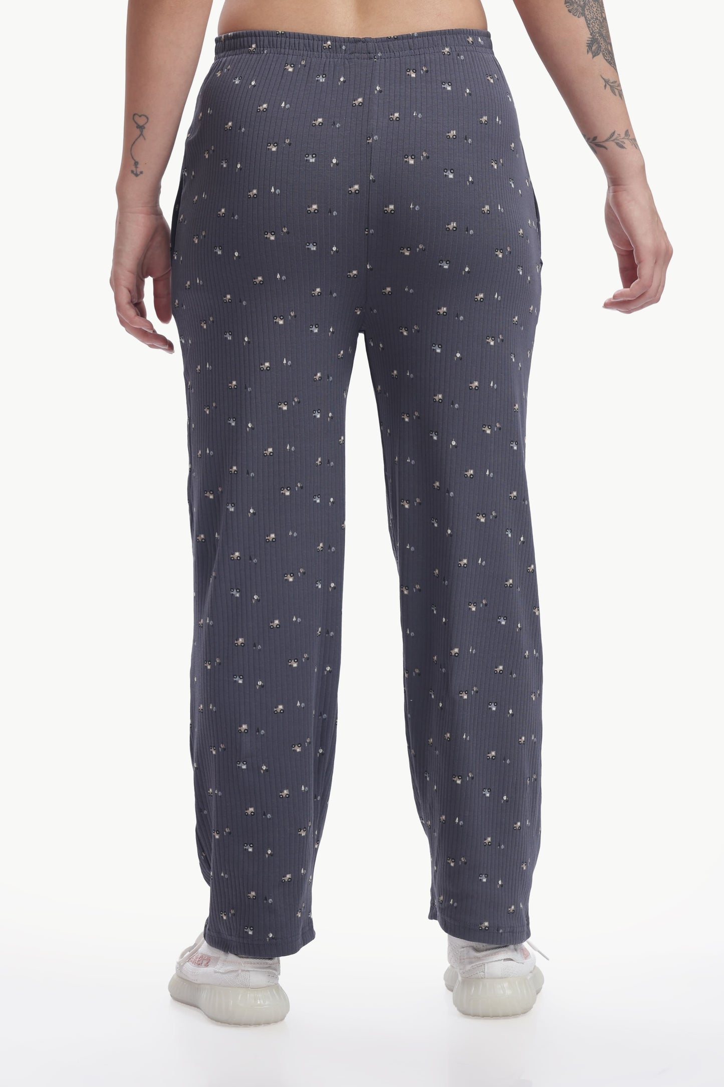 grey floral print ribbed Stretchable co-ordset