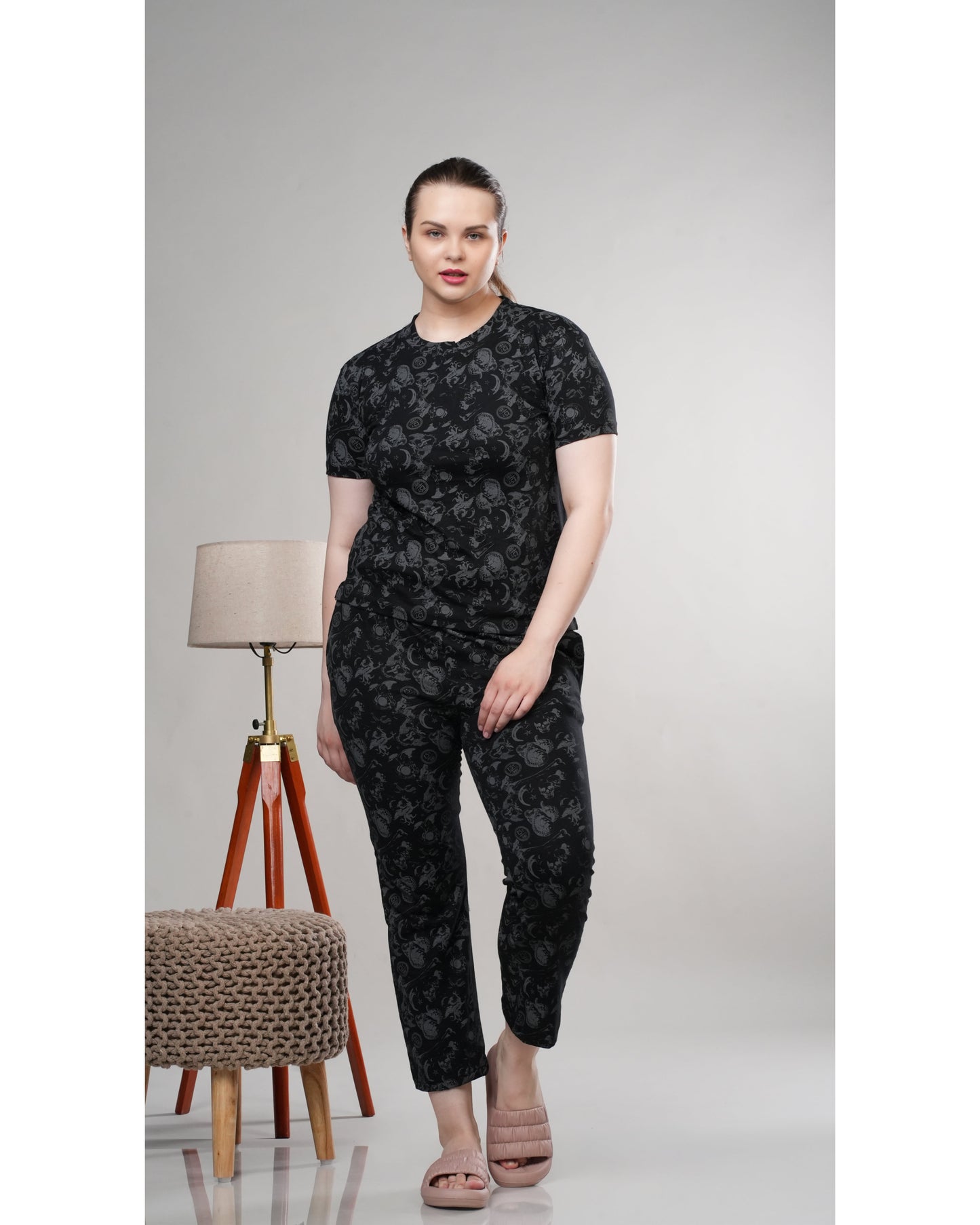 Black Grey Monochromatic Stretchable Co-Ordset