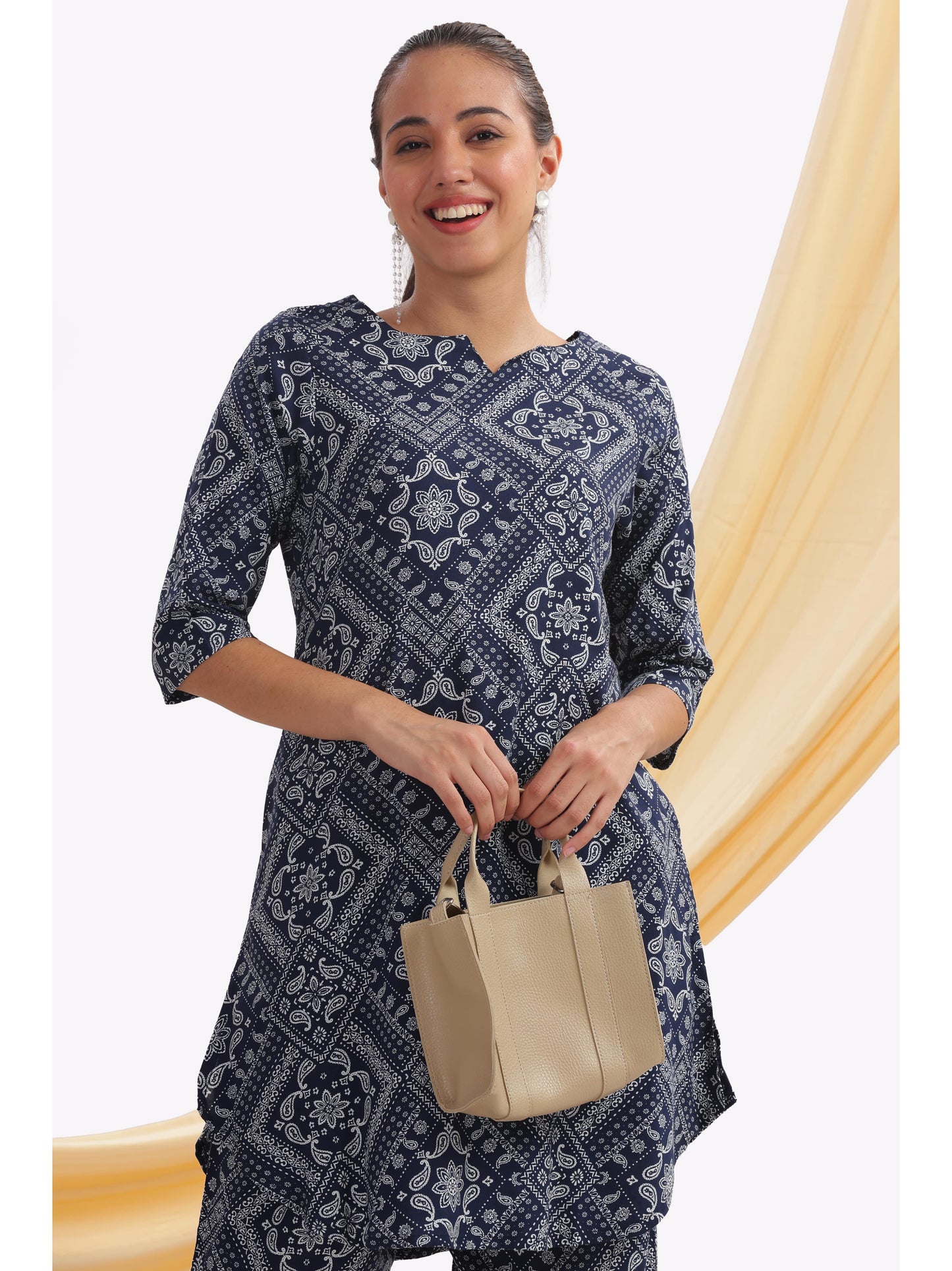 navy blue ethnic print punjabi co-ordset