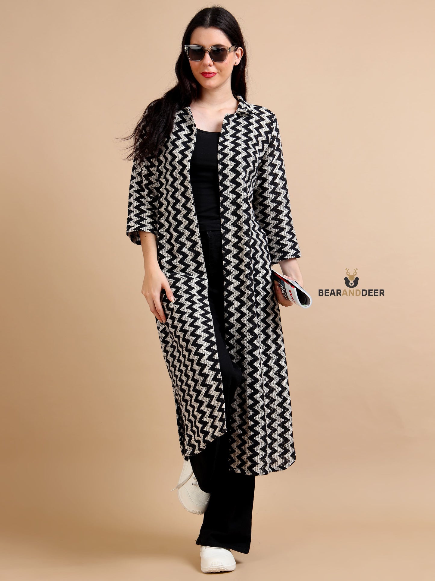 Black & Beige Open Long Shrug