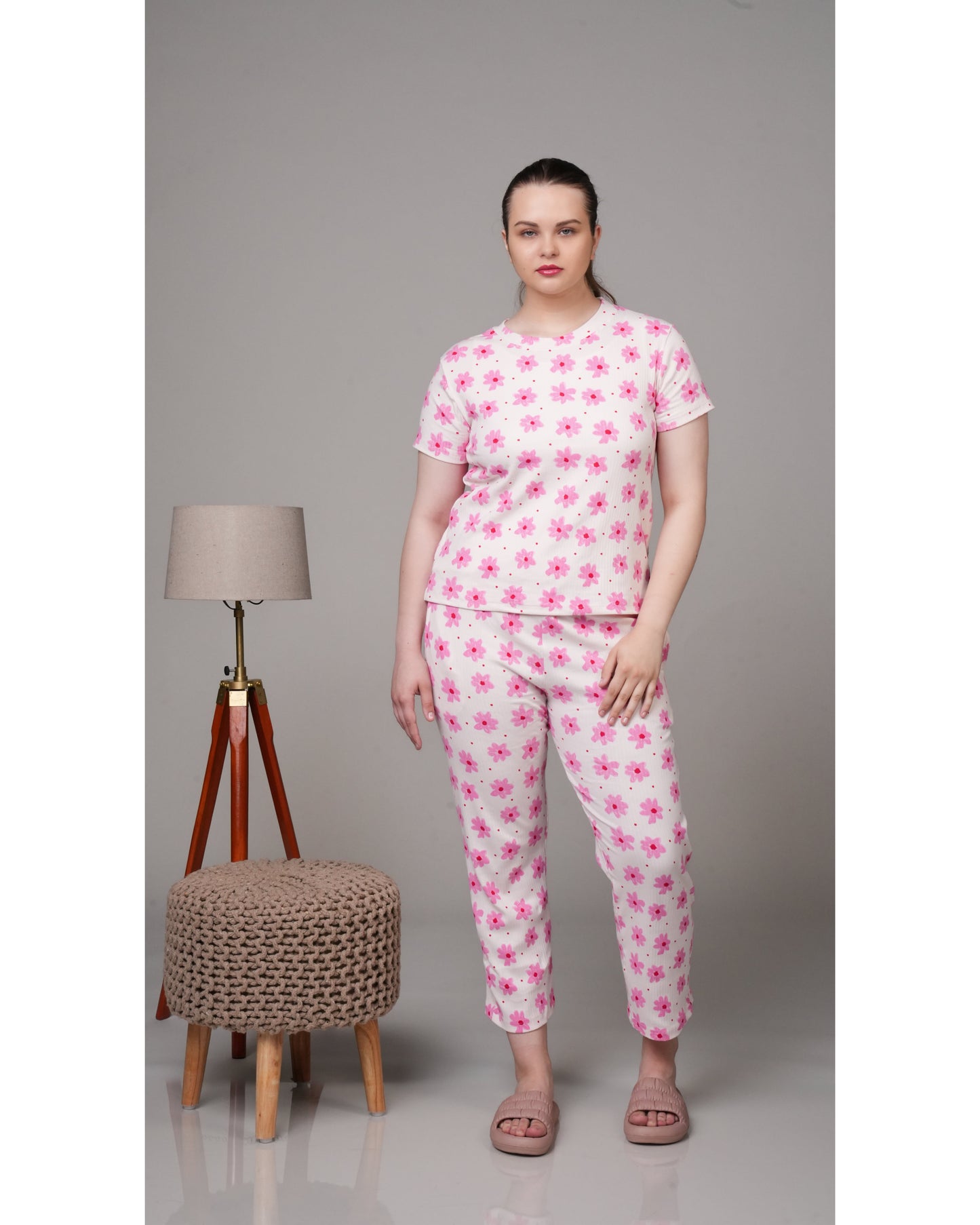 Pink Daisies On White Stretchable Co-Ordset