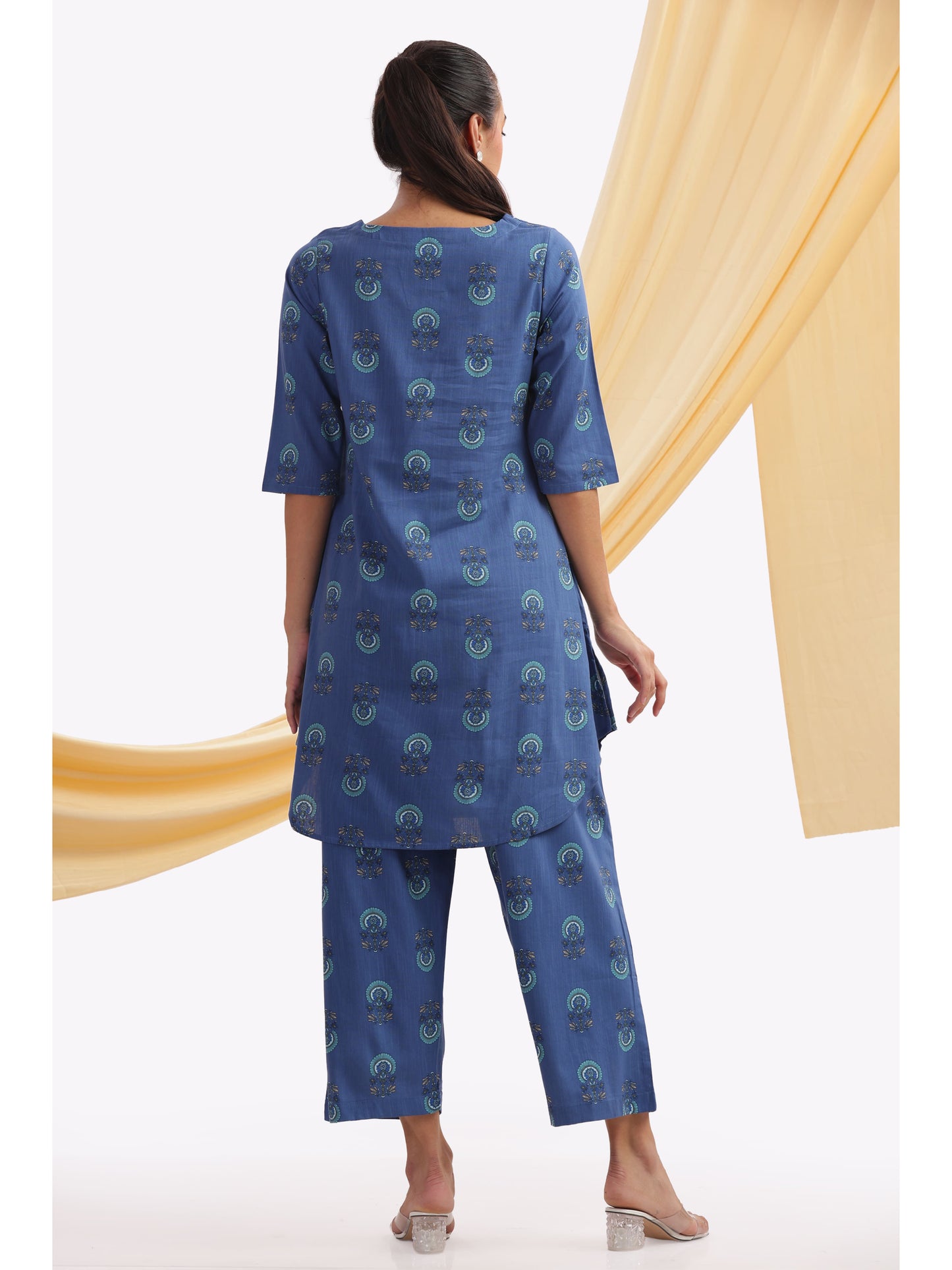 Blue Abstract Printed Punjabi Co-ordset