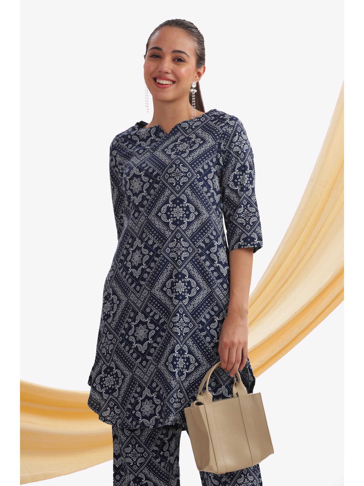 navy blue ethnic print punjabi co-ordset