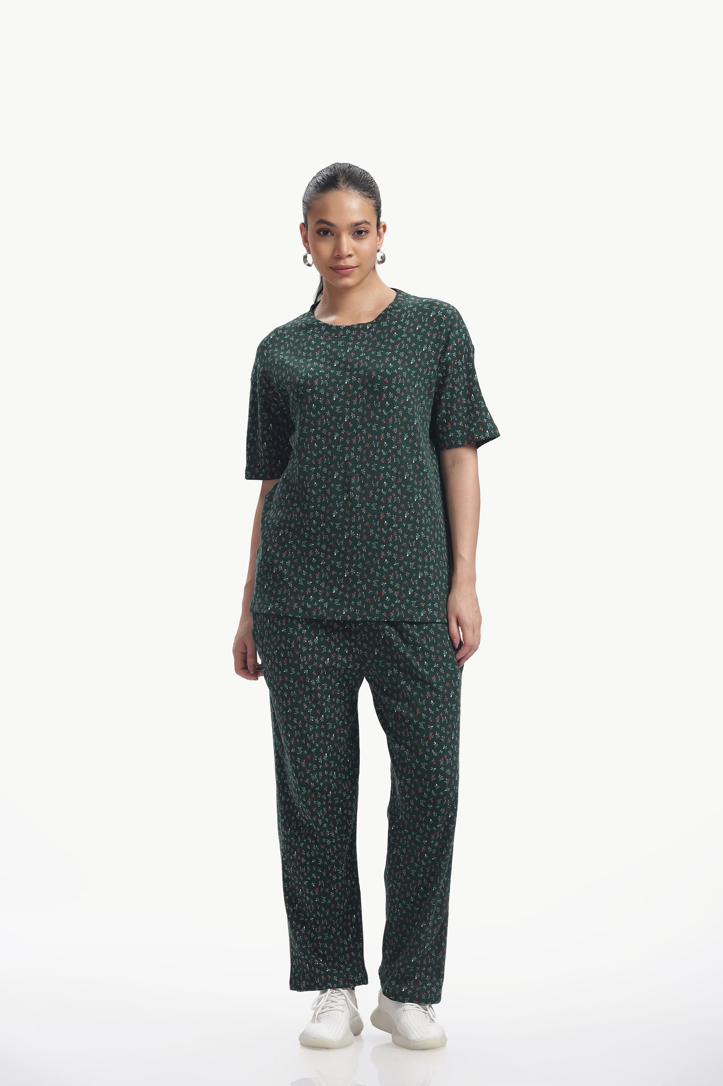 Green Floral print stretchable co-ordset