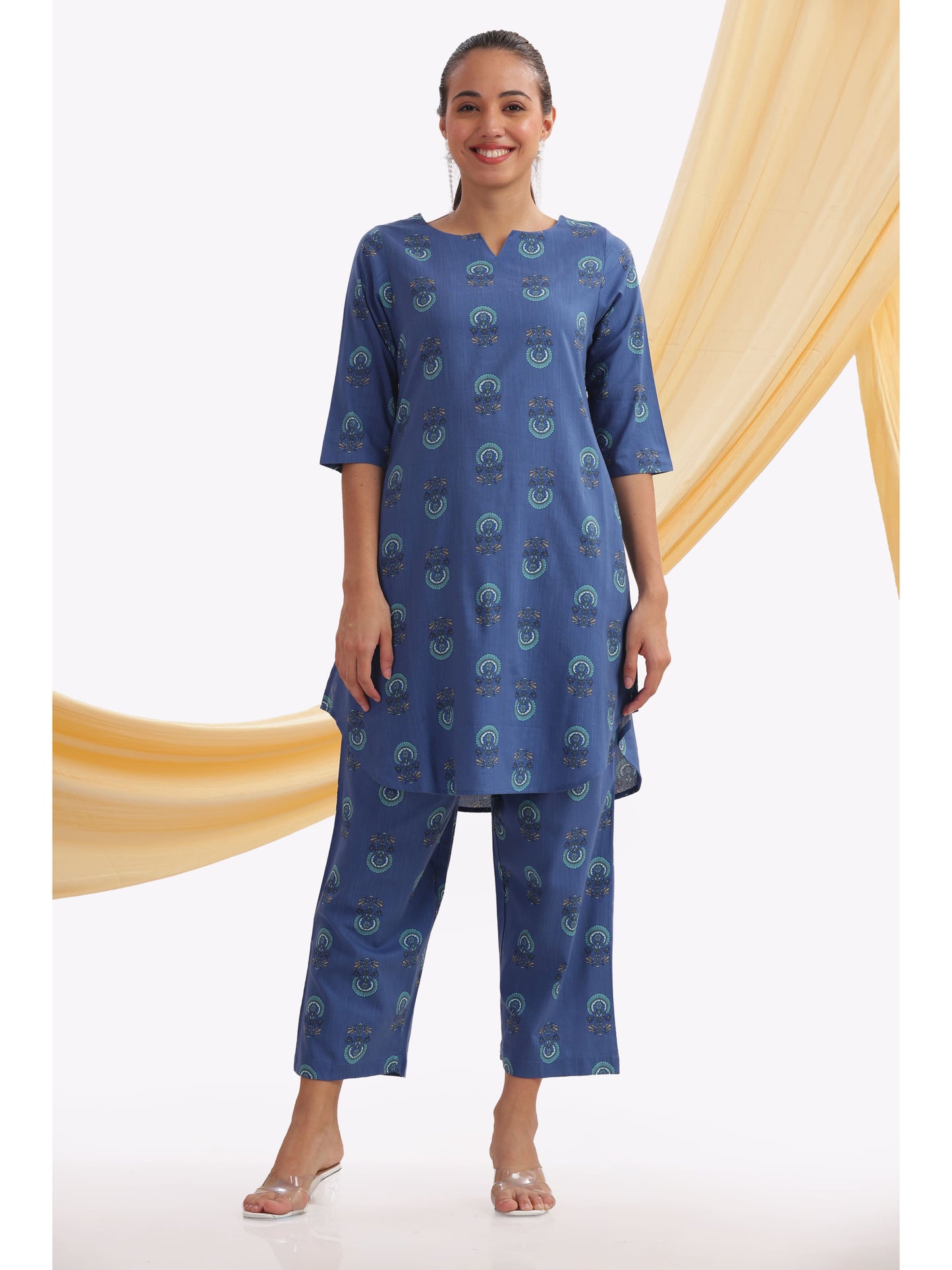 Blue Abstract Printed Punjabi Co-ordset