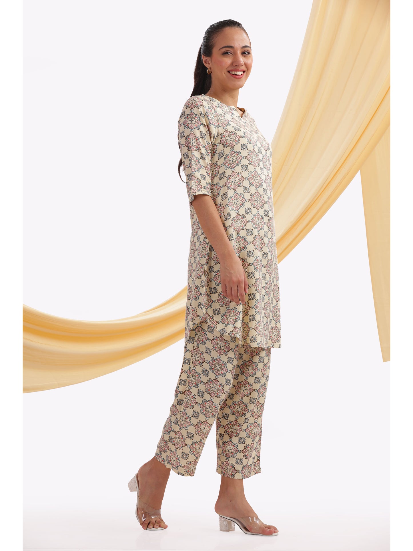 Cream Geometric punjabi Co-ord Set