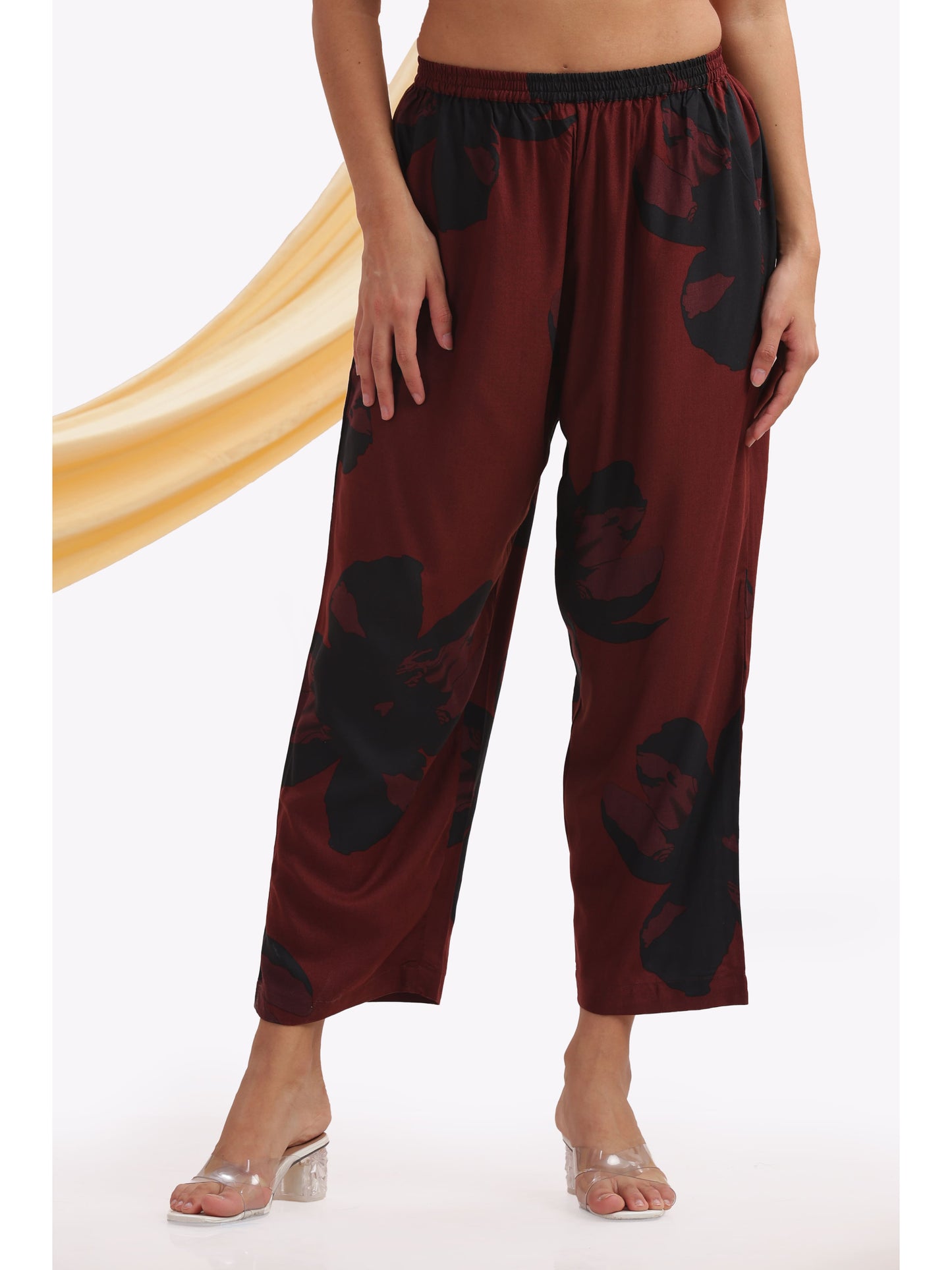 Maroon and black print Floral punjabi co-ordset
