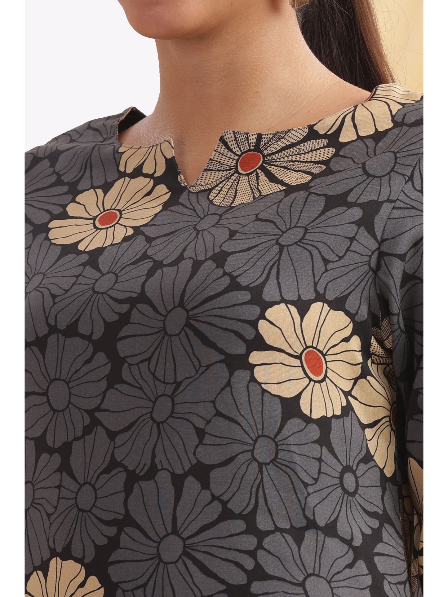 Dark grey cream floral Punjabi co-ordset