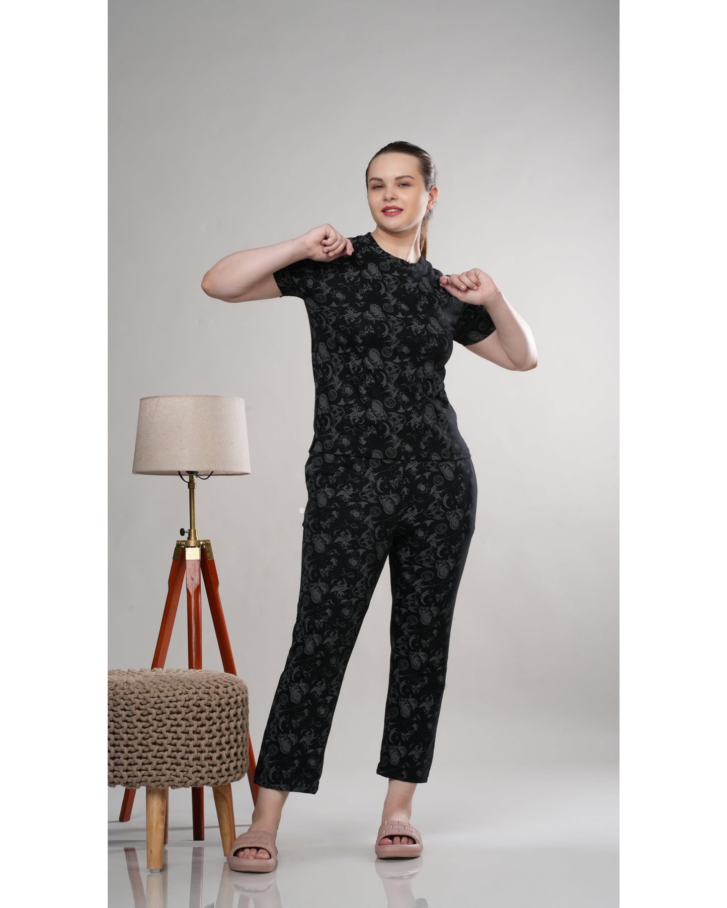 Black Grey Monochromatic Stretchable Co-Ordset