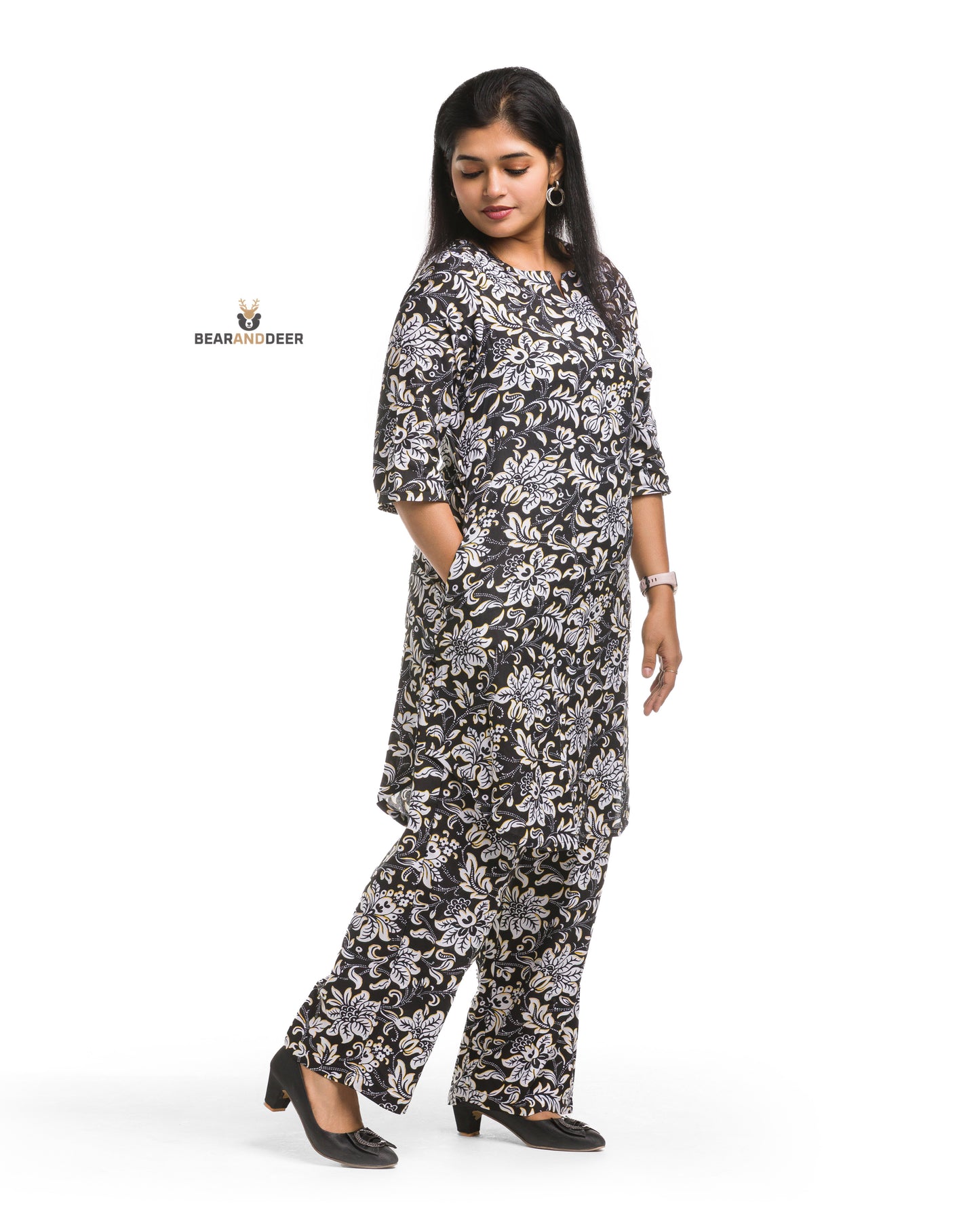 Fiore Black Floral Punjabi Co-ordset