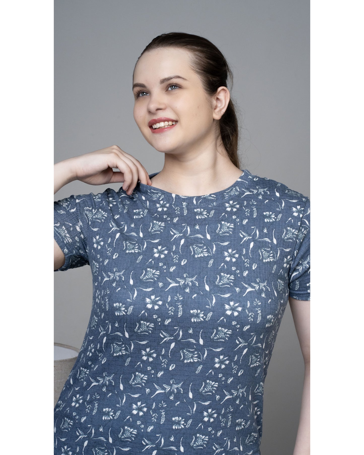 Blue Greyish Floral Stretchable Co-Ordset