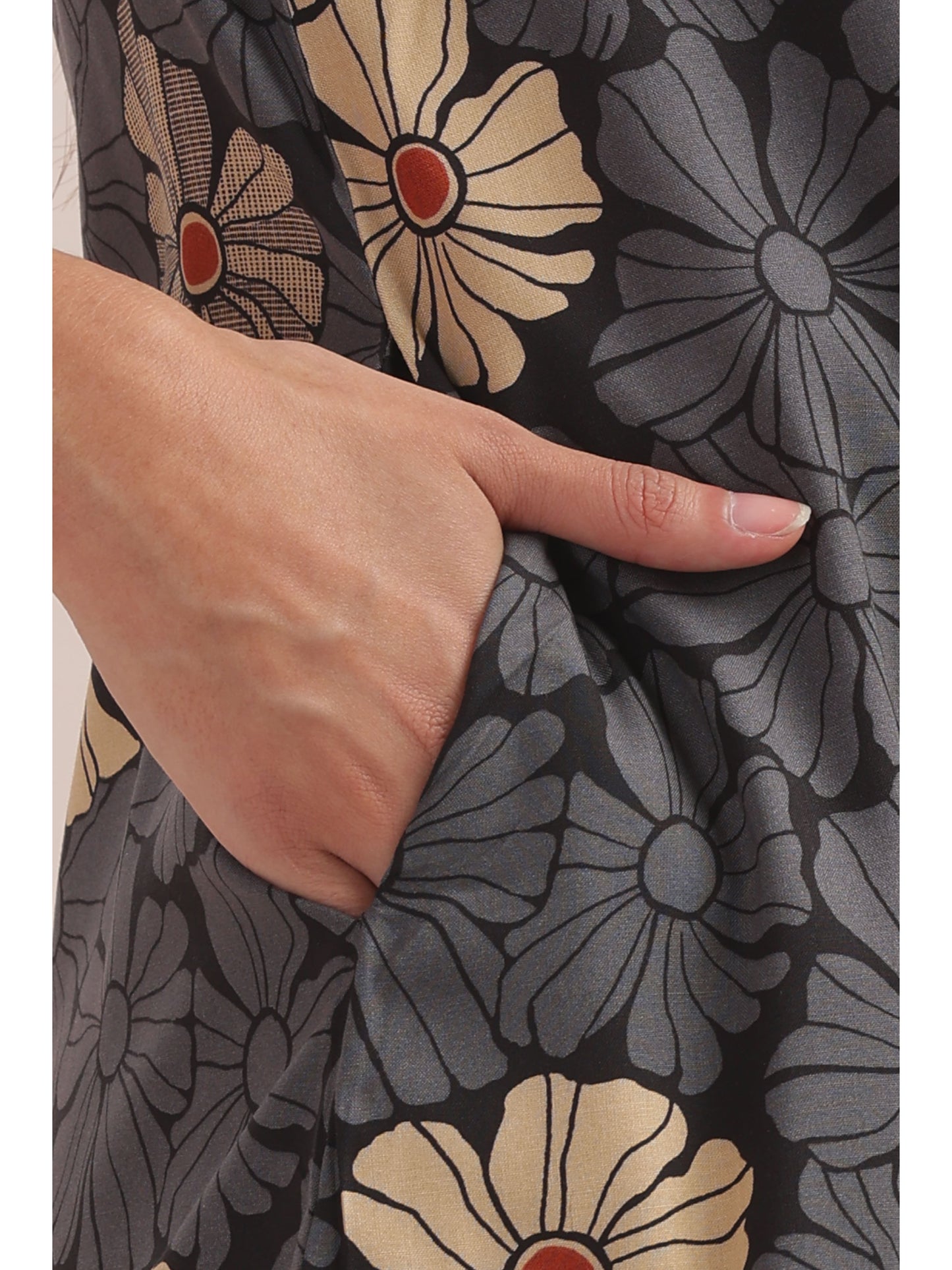 Dark grey cream floral Punjabi co-ordset