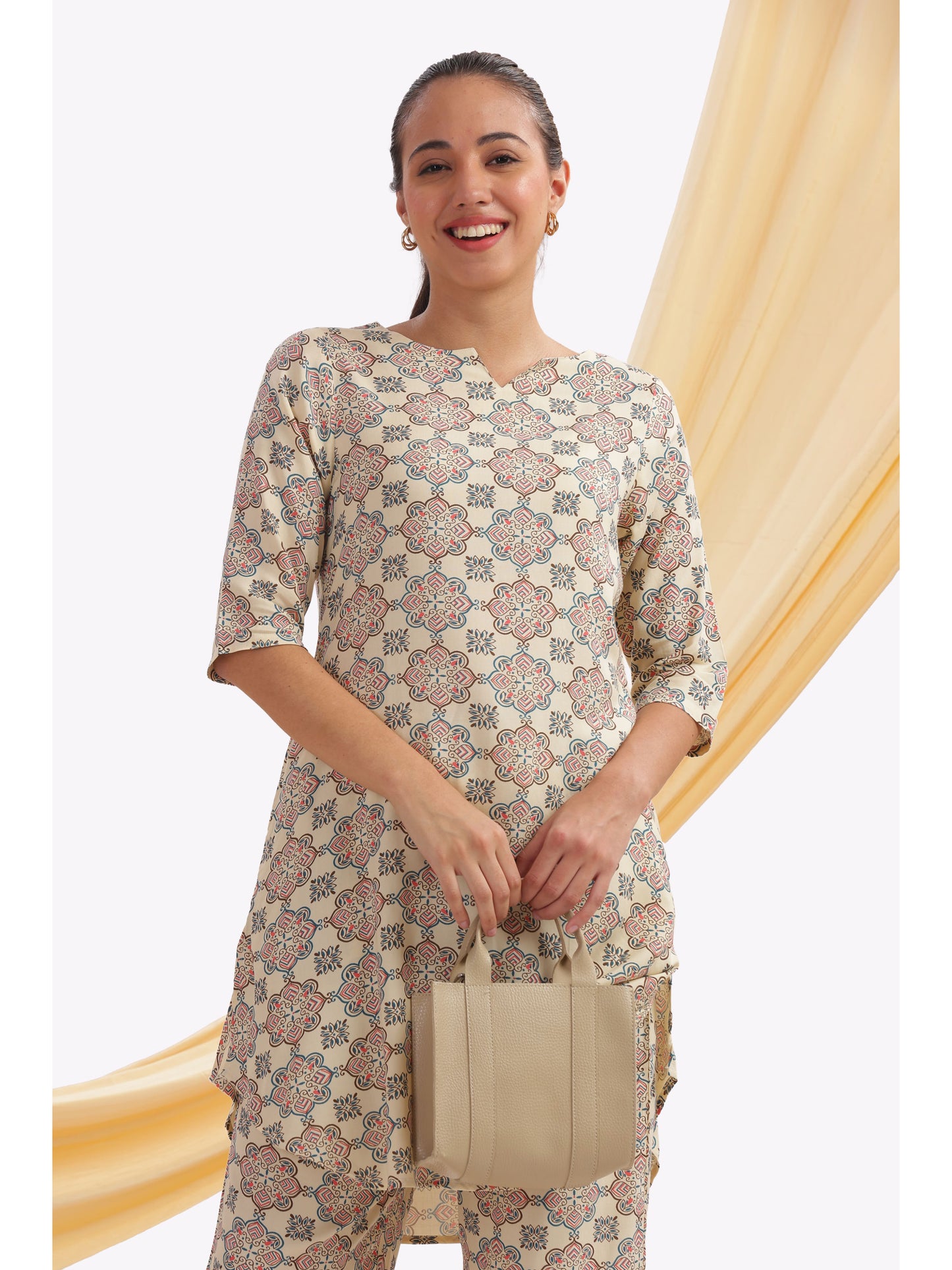 Cream Geometric punjabi Co-ord Set