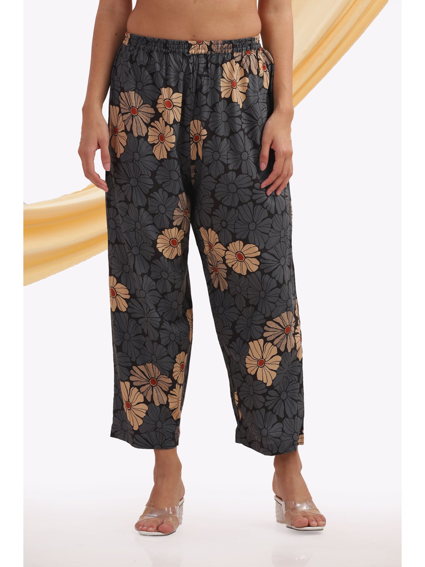 Dark grey cream floral Punjabi co-ordset