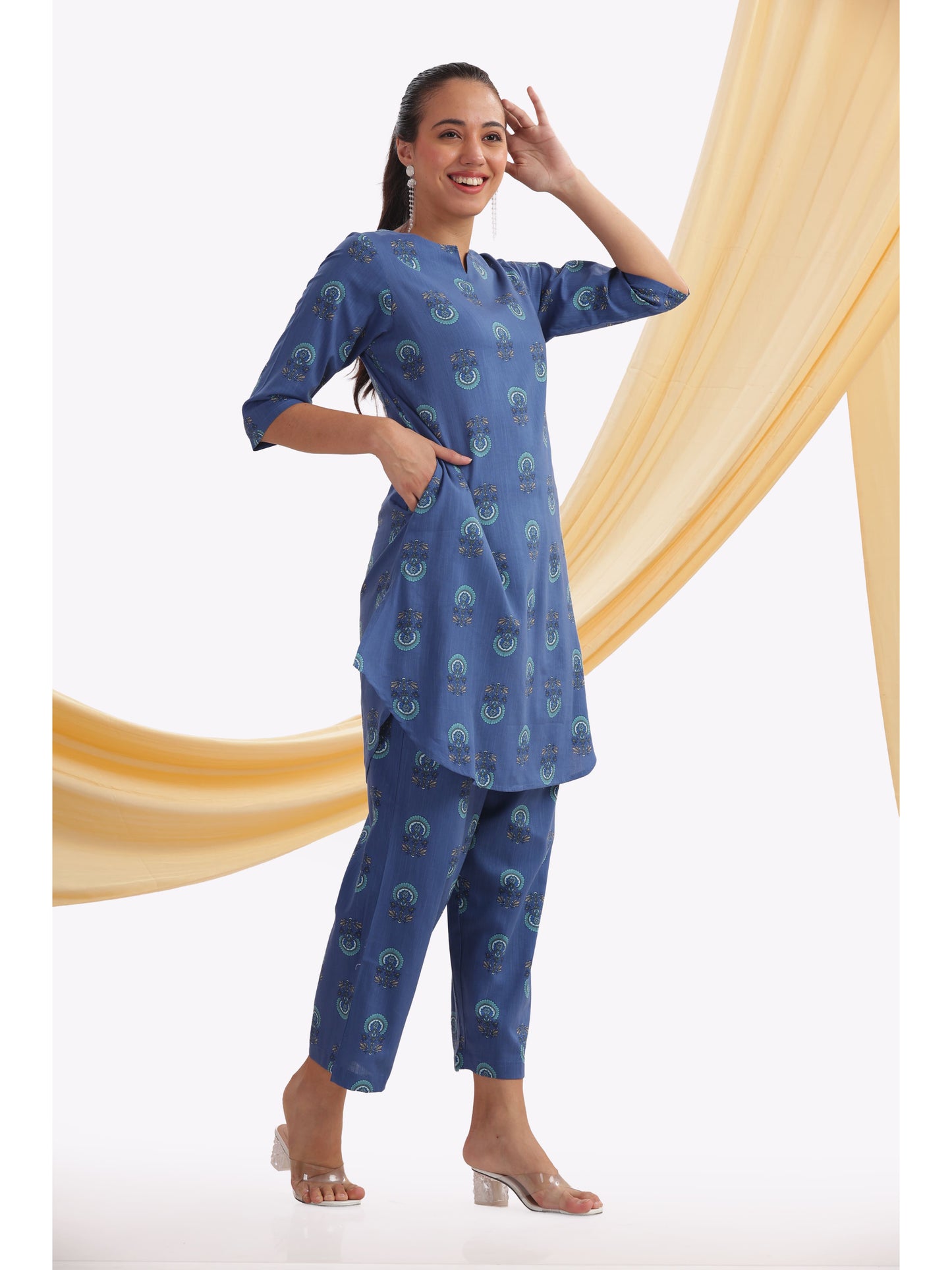 Blue Abstract Printed Punjabi Co-ordset