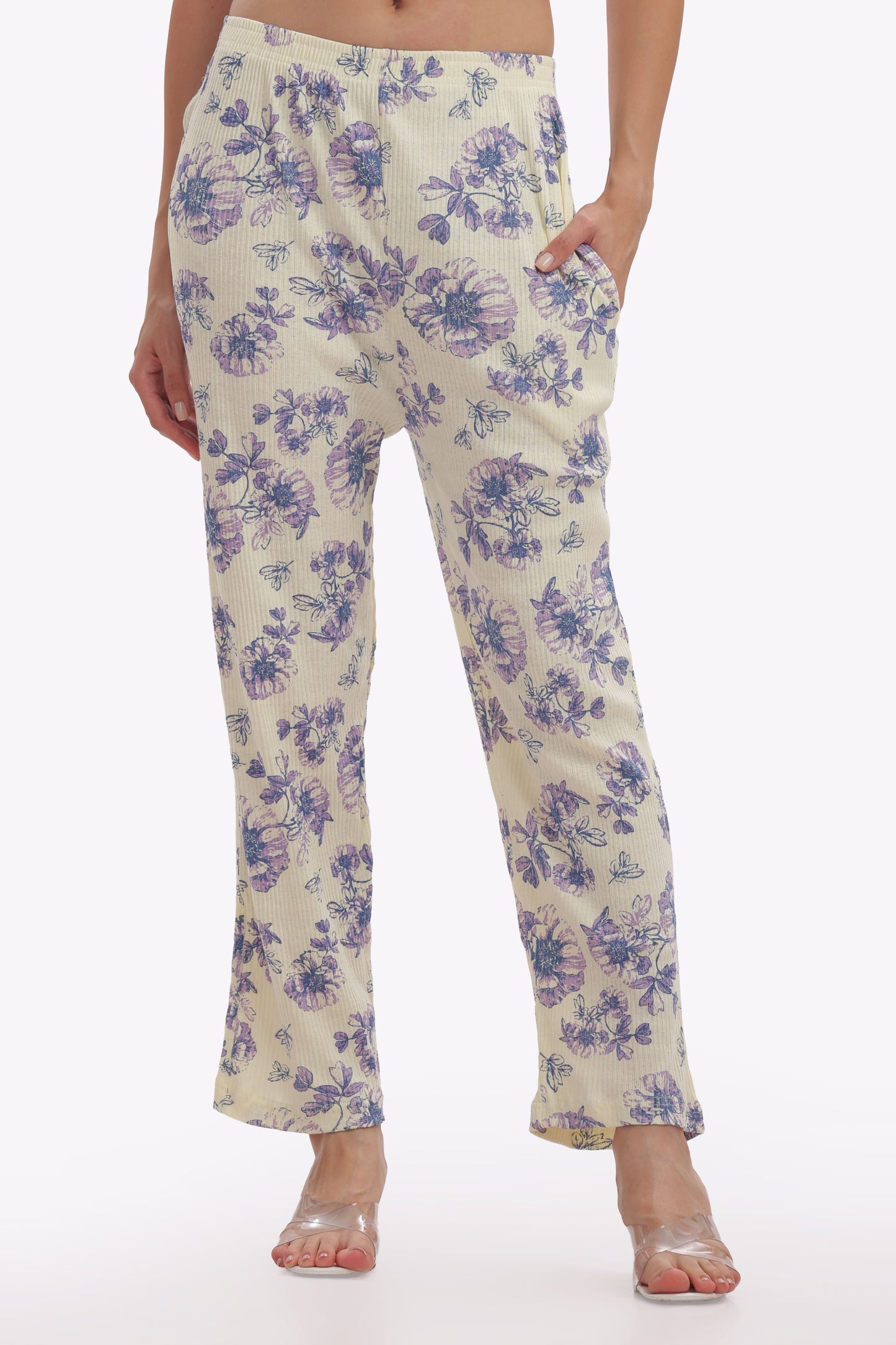 Purple & Cream Floral Stretchable Co-ordset