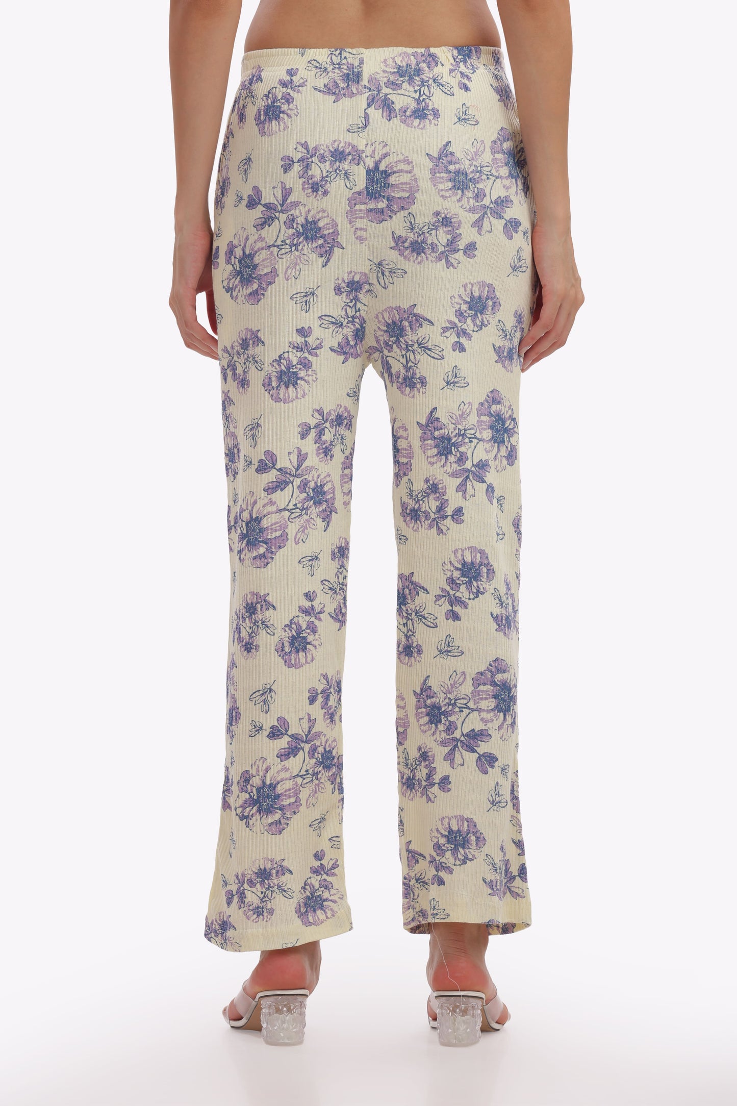 Purple & Cream Floral Stretchable Co-ordset