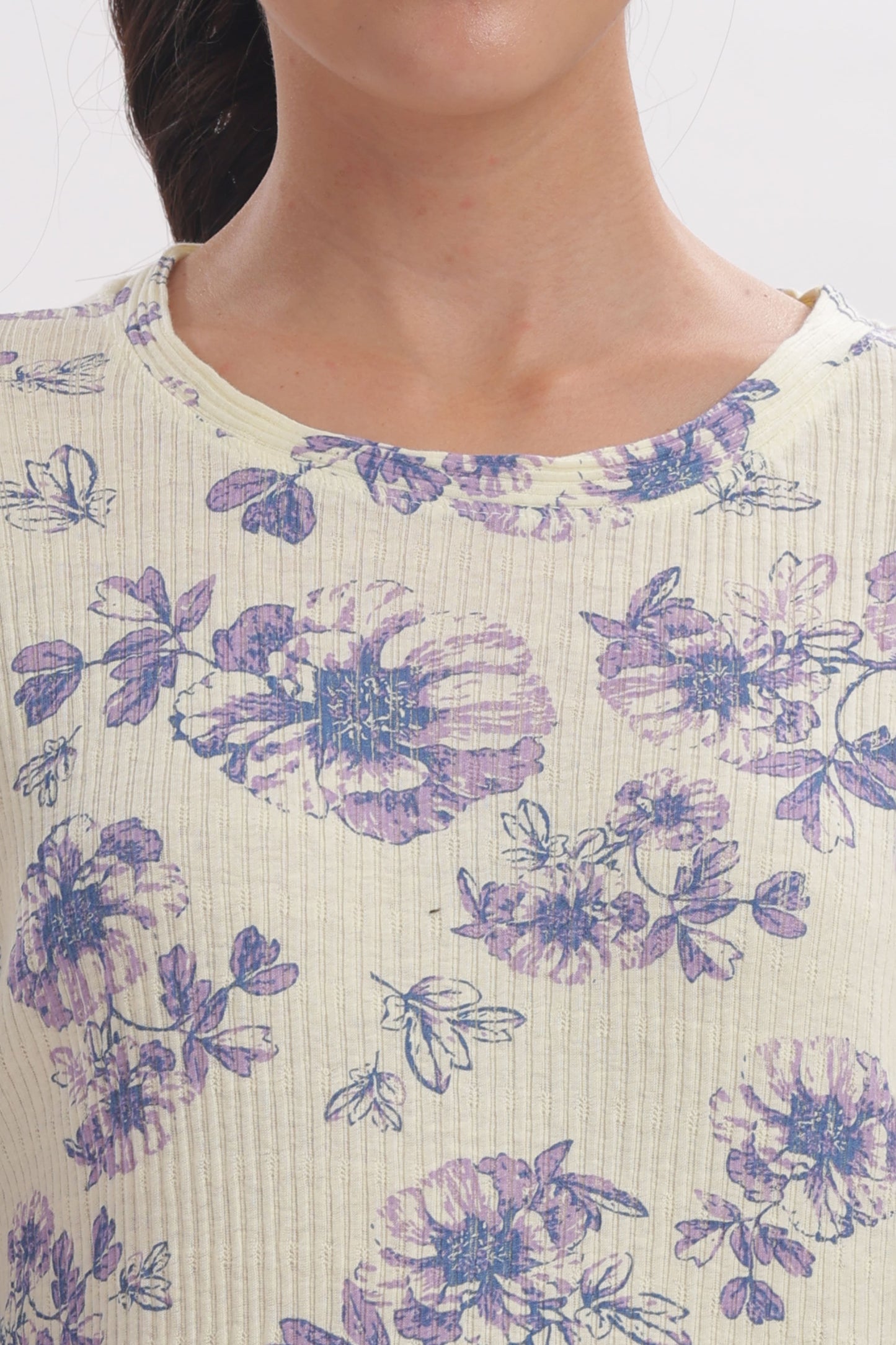 Purple & Cream Floral Stretchable Co-ordset