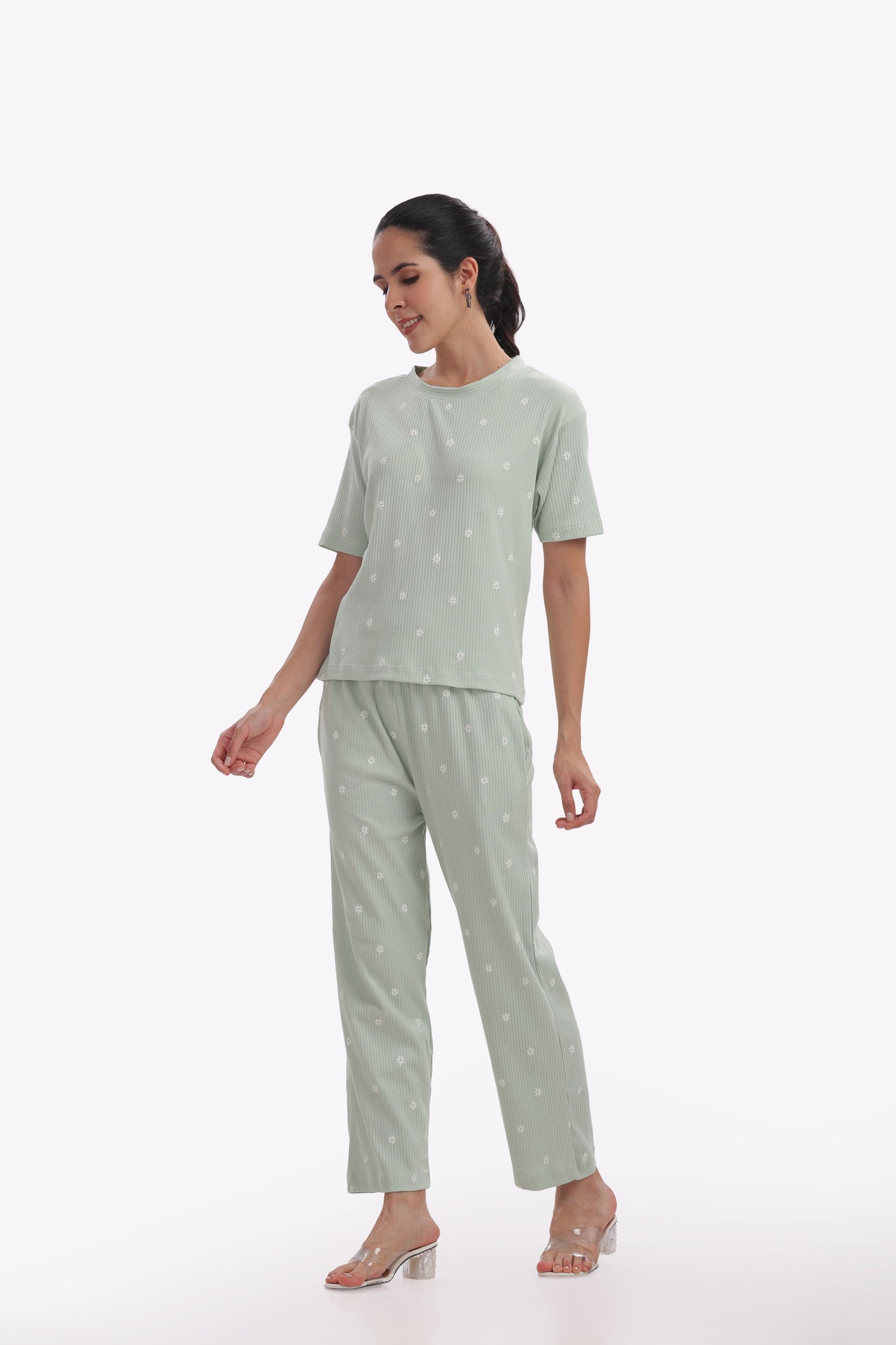 Dotted Ribbed stretchable co-ordset
