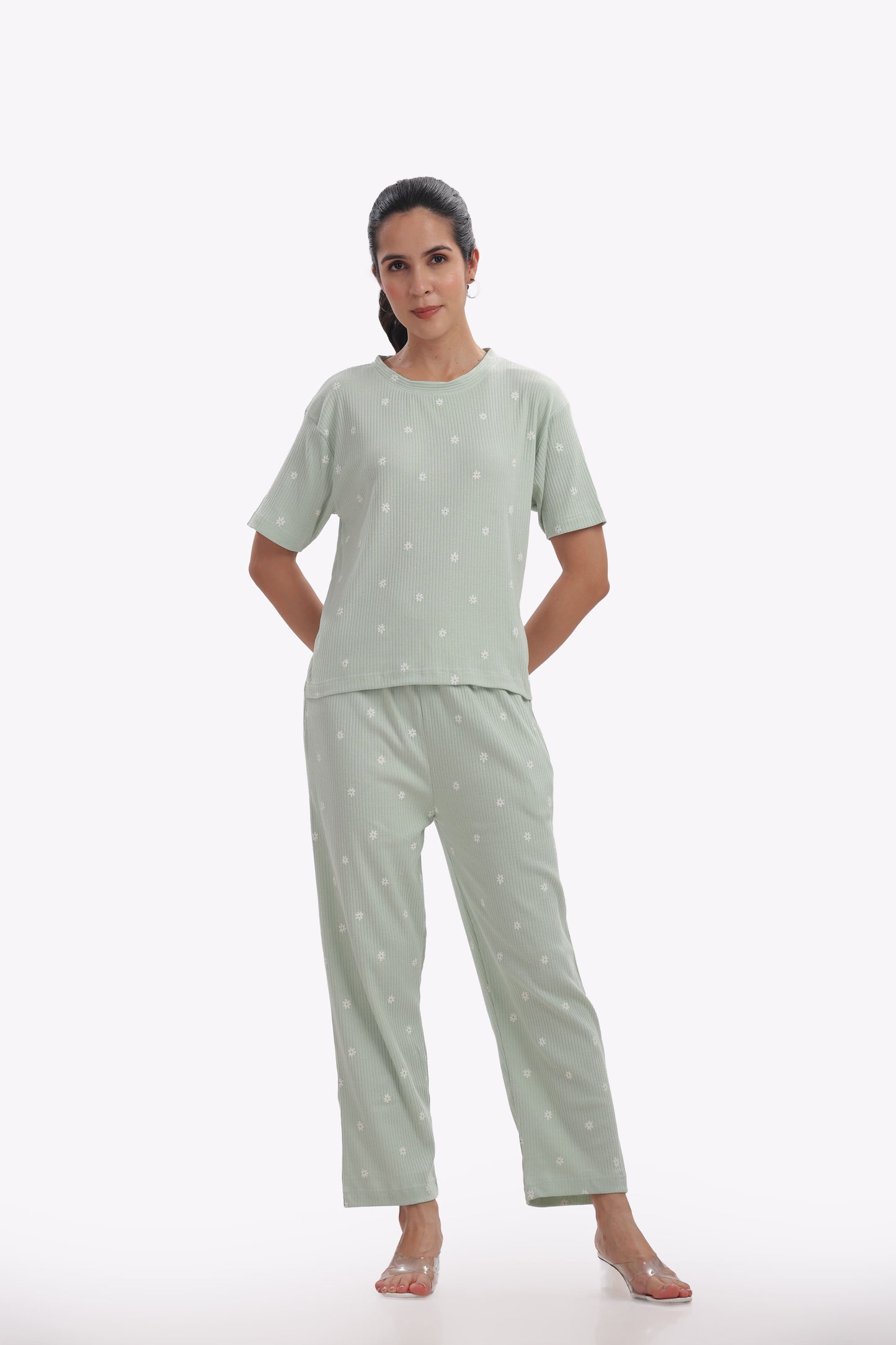 Dotted Ribbed stretchable co-ordset