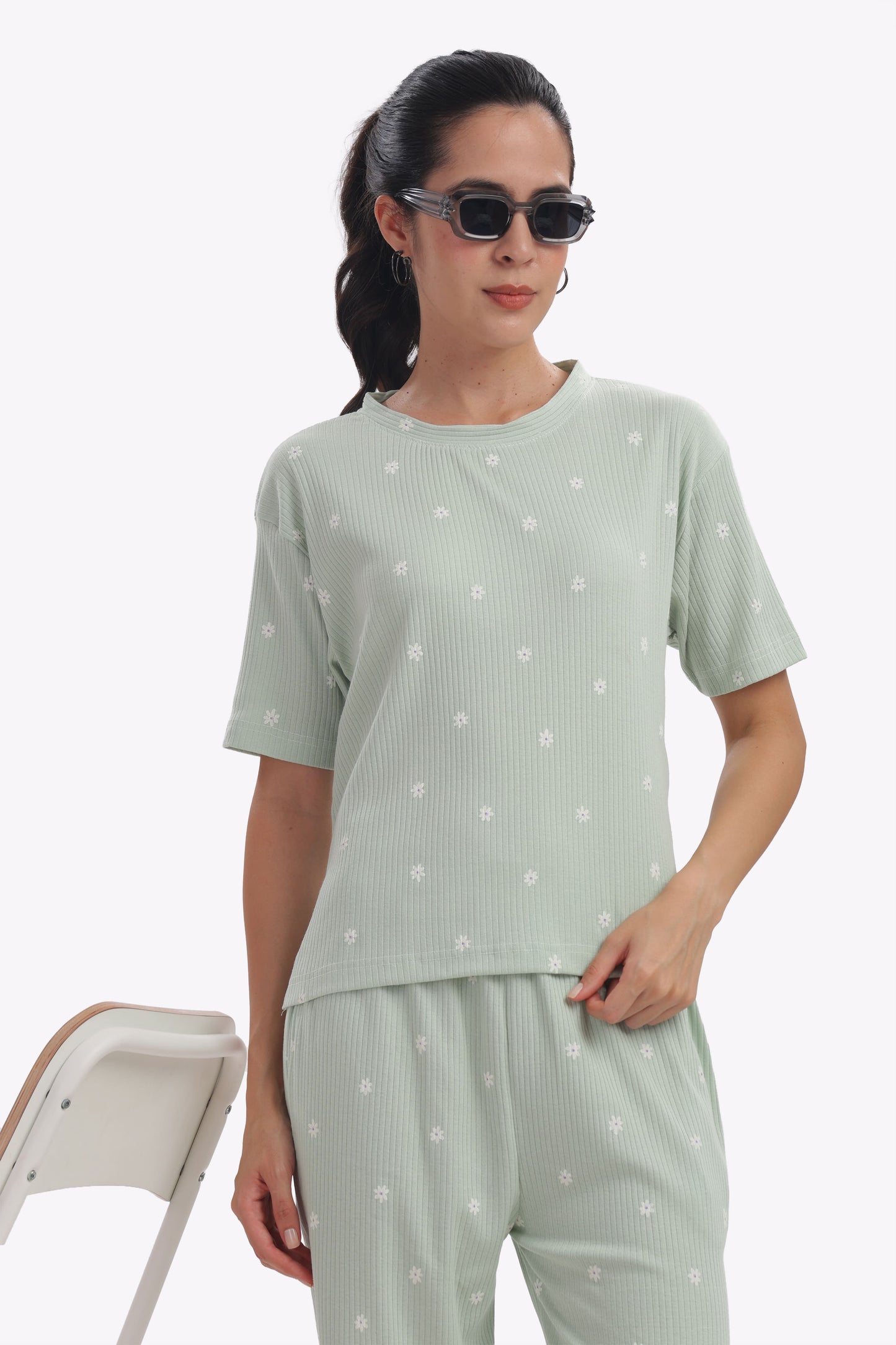 Dotted Ribbed stretchable co-ordset