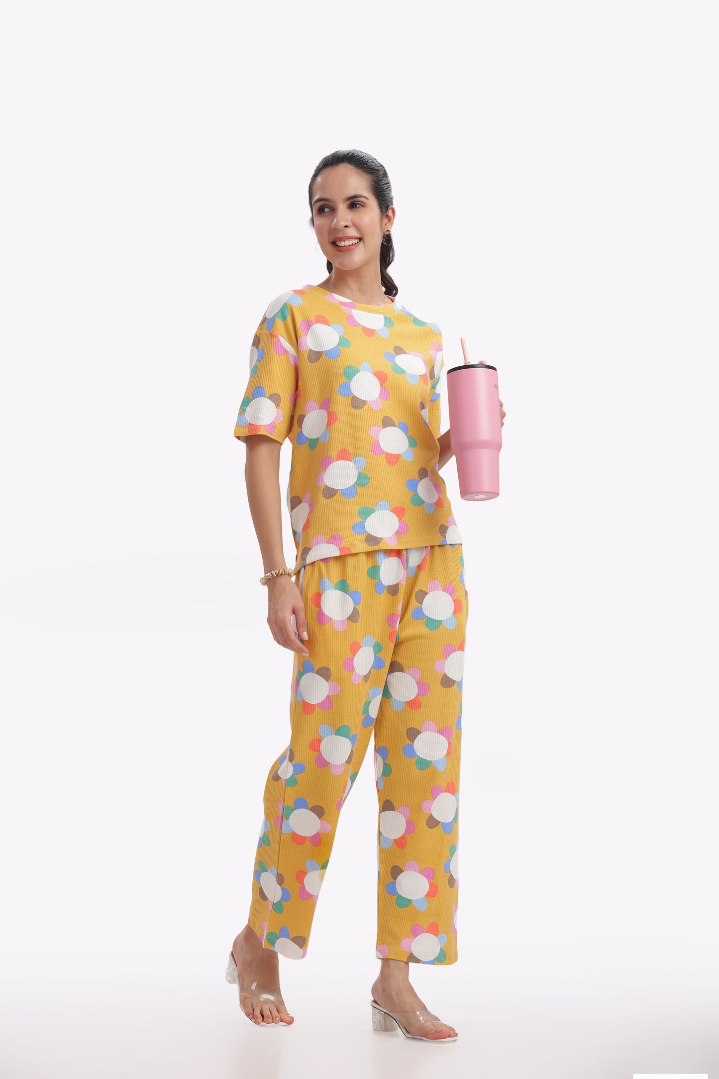 Yellow Floral stretchable co-ordset