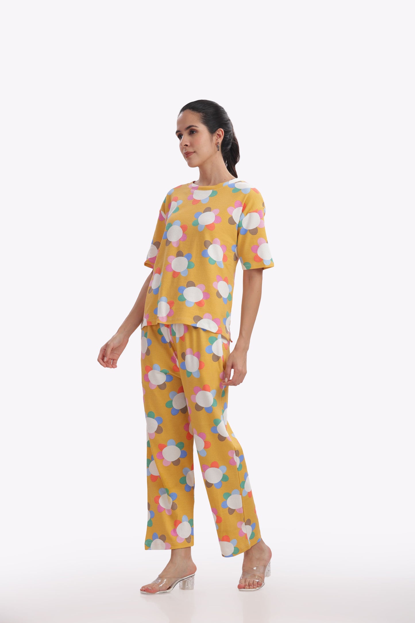 Yellow Floral stretchable co-ordset