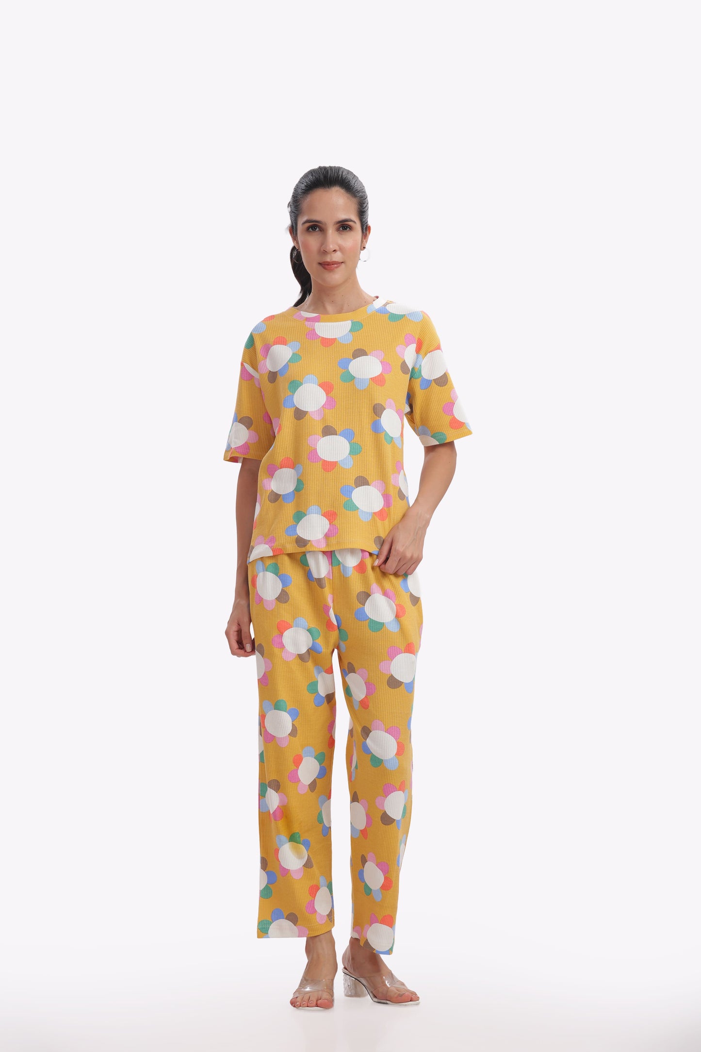 Yellow Floral stretchable co-ordset