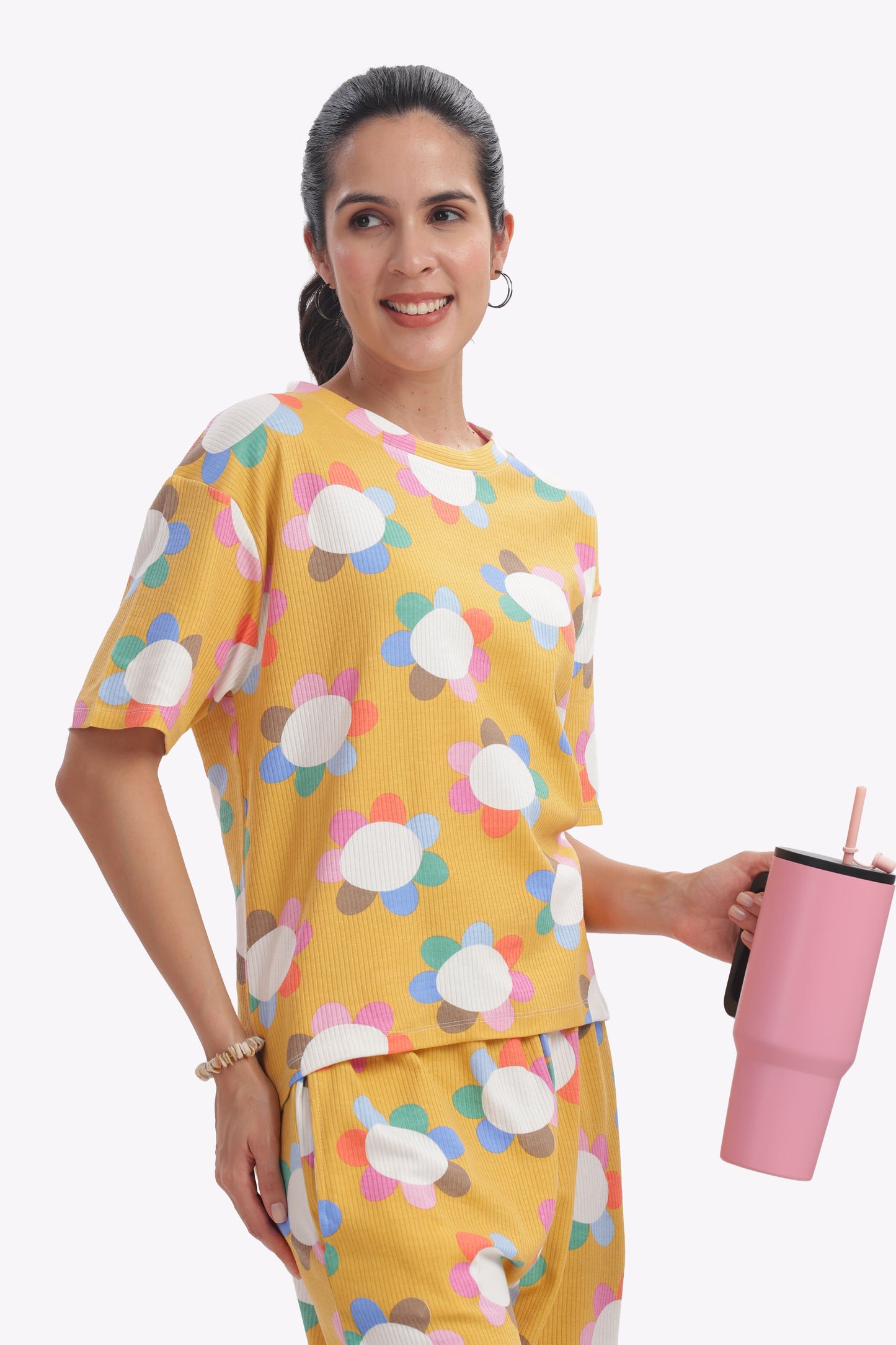 Yellow Floral stretchable co-ordset