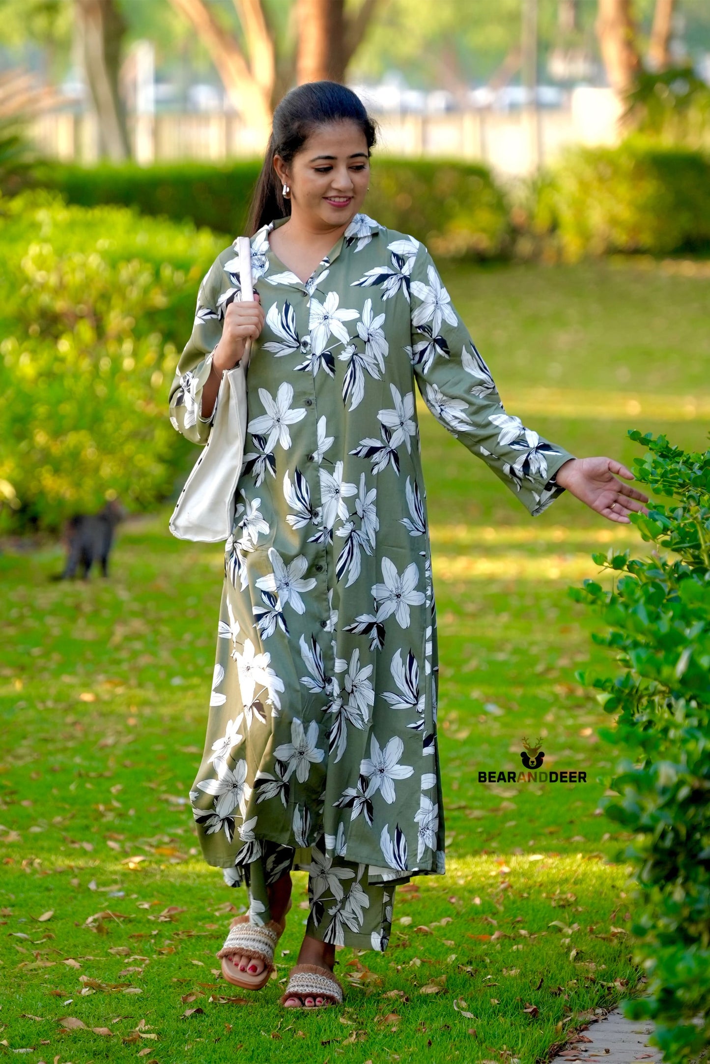 Pistachio Floral Rayon Cotton Pyjamaset