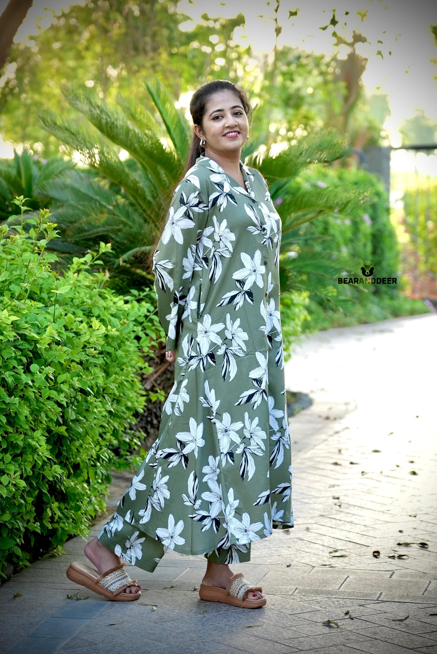 Pistachio Floral Rayon Cotton Pyjamaset