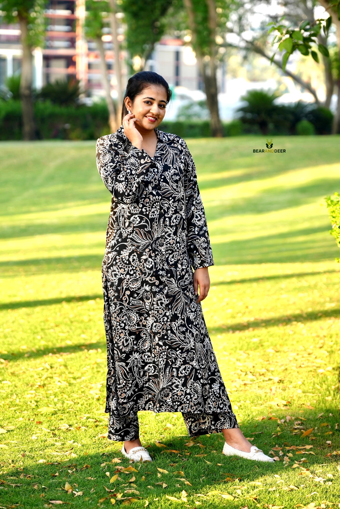 Paisely Black Full sleeve Rayon Cotton Pyjamaset