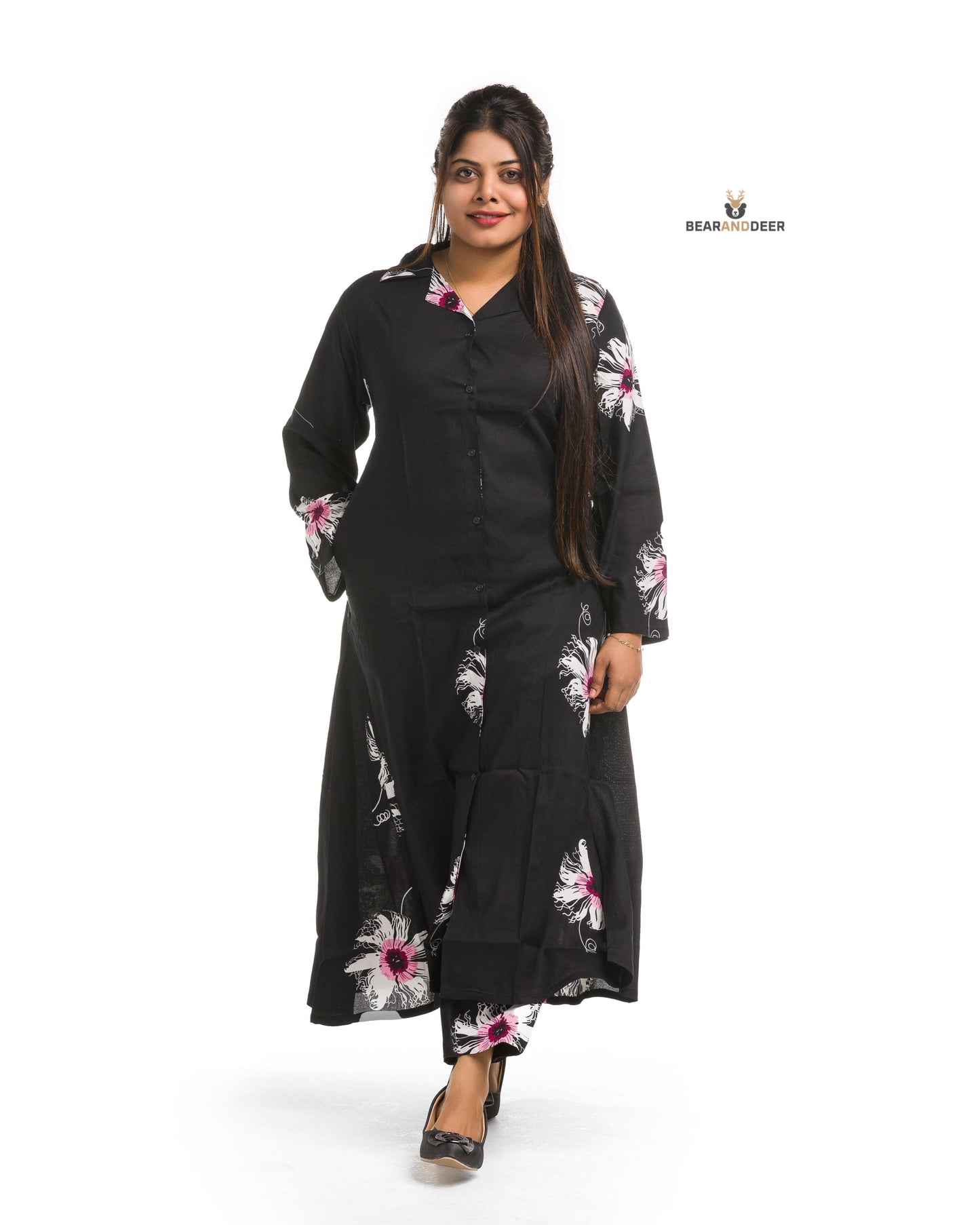Black Floral Pattern Full Sleeve Pyjamaset