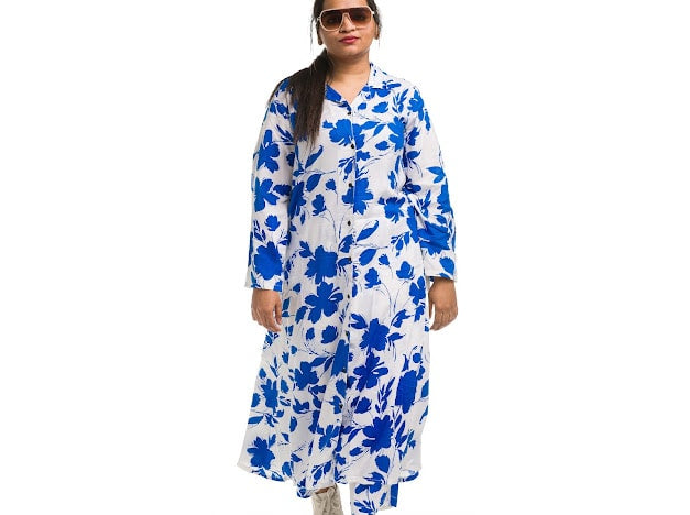 White & Blue Floral Cosy Cotton Full sleeve Pyjamaset