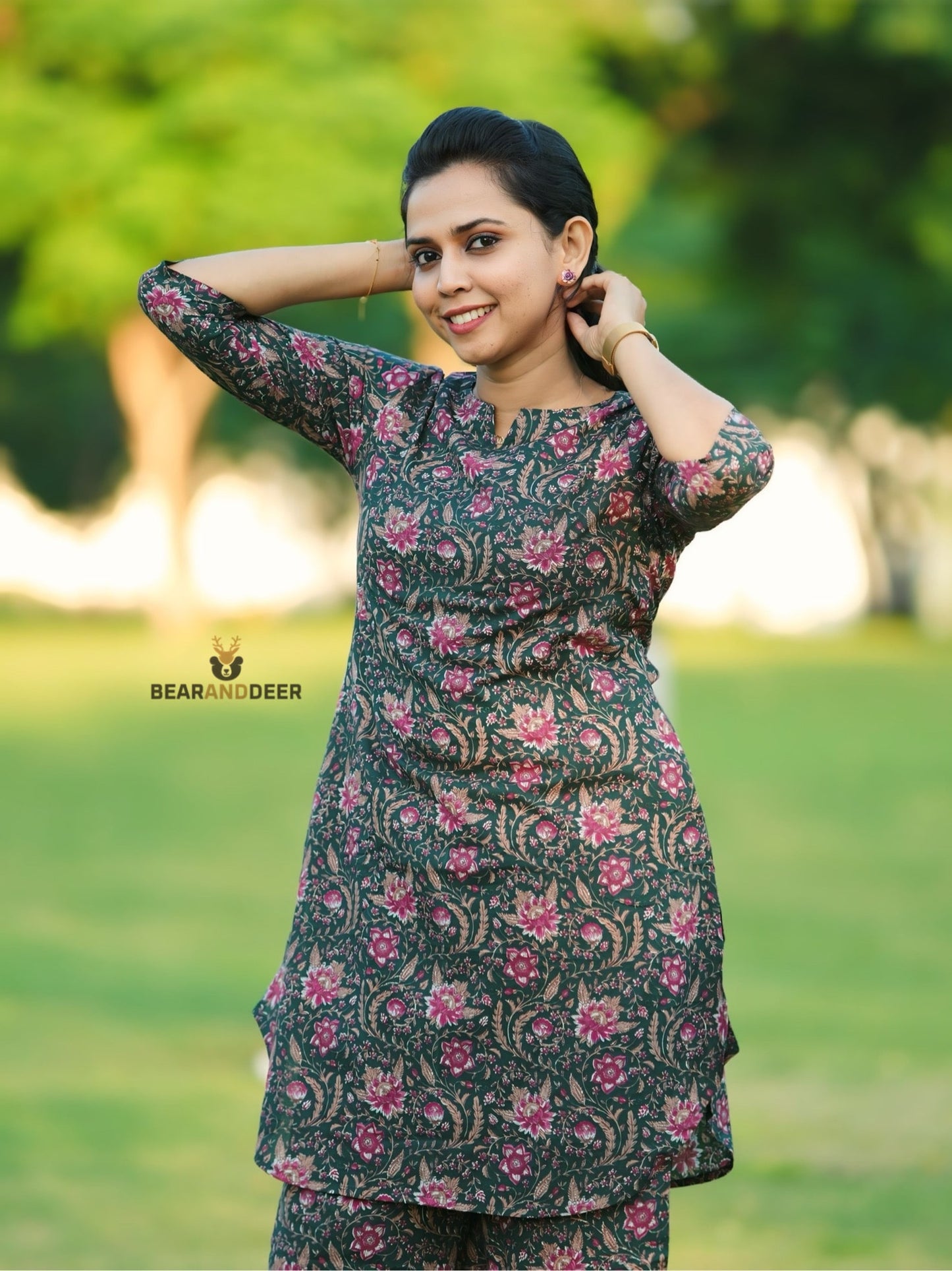 Green Floral Rajasthani cotton Pyjamaset