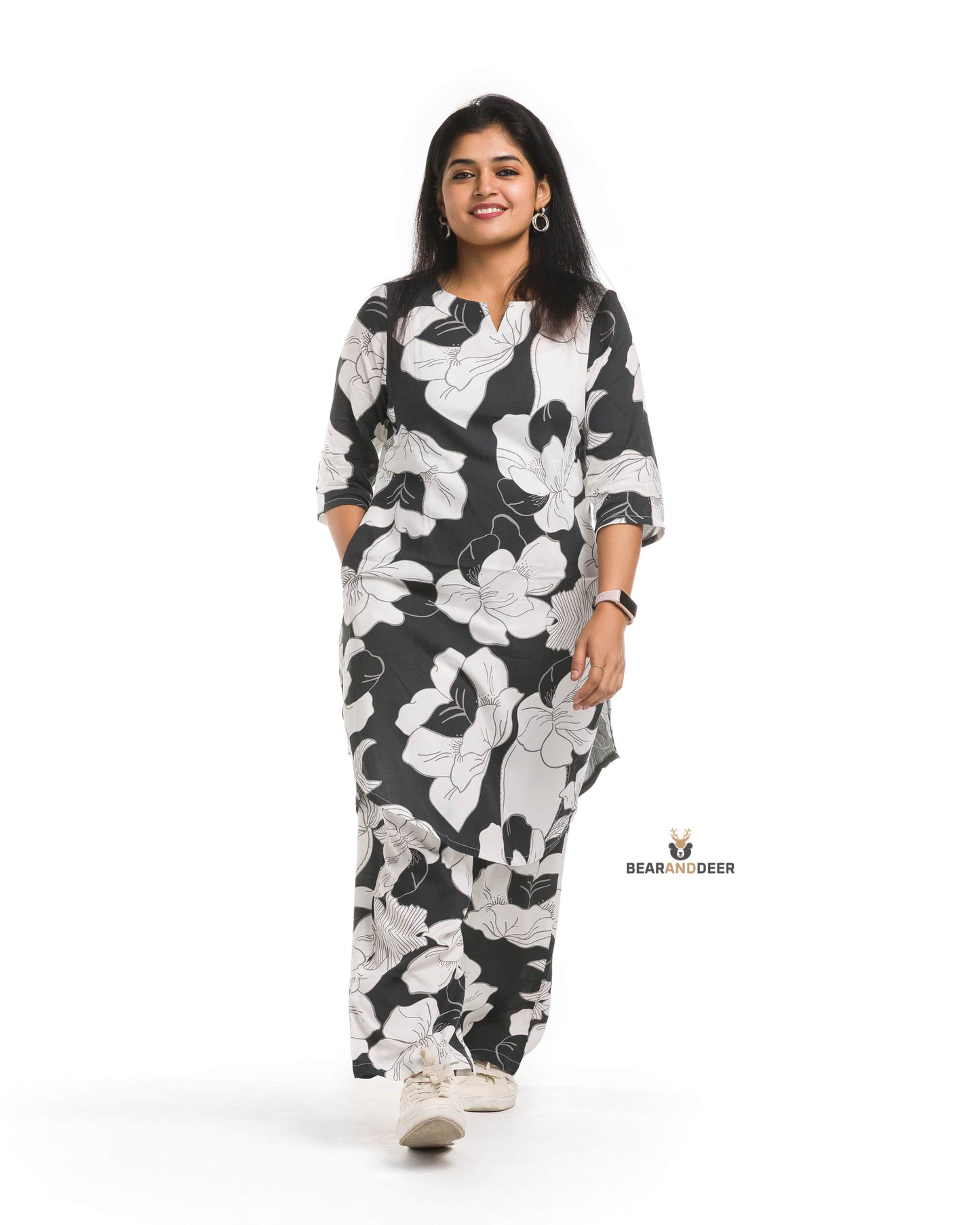 Black & white Floral Punjabi Co-ordset