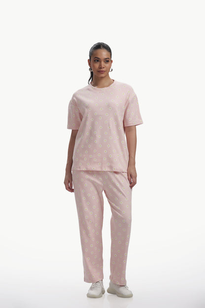 Baby pink Floral stretchable Co-ordset