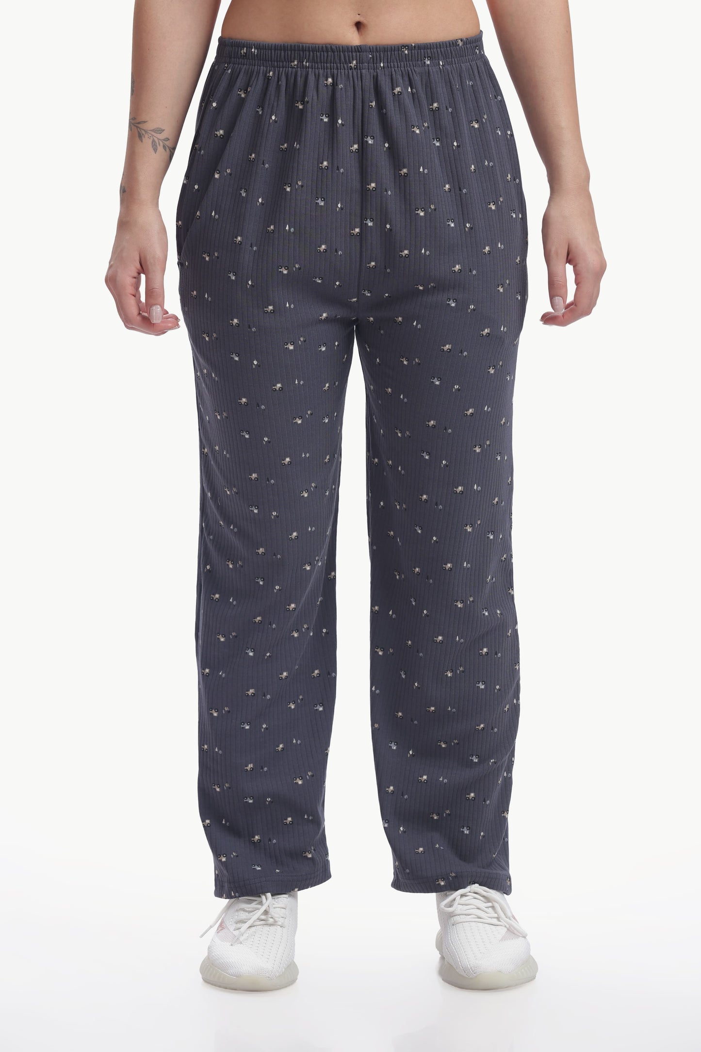 grey floral print ribbed Stretchable co-ordset