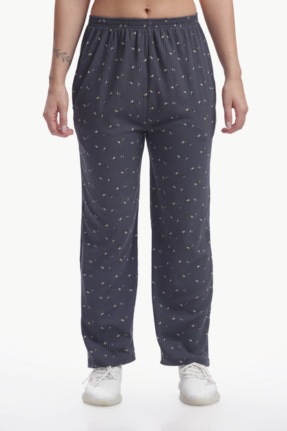 grey floral print ribbed Stretchable co-ordset