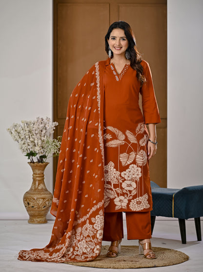 Ginger embroidery kurta set with Dupatta