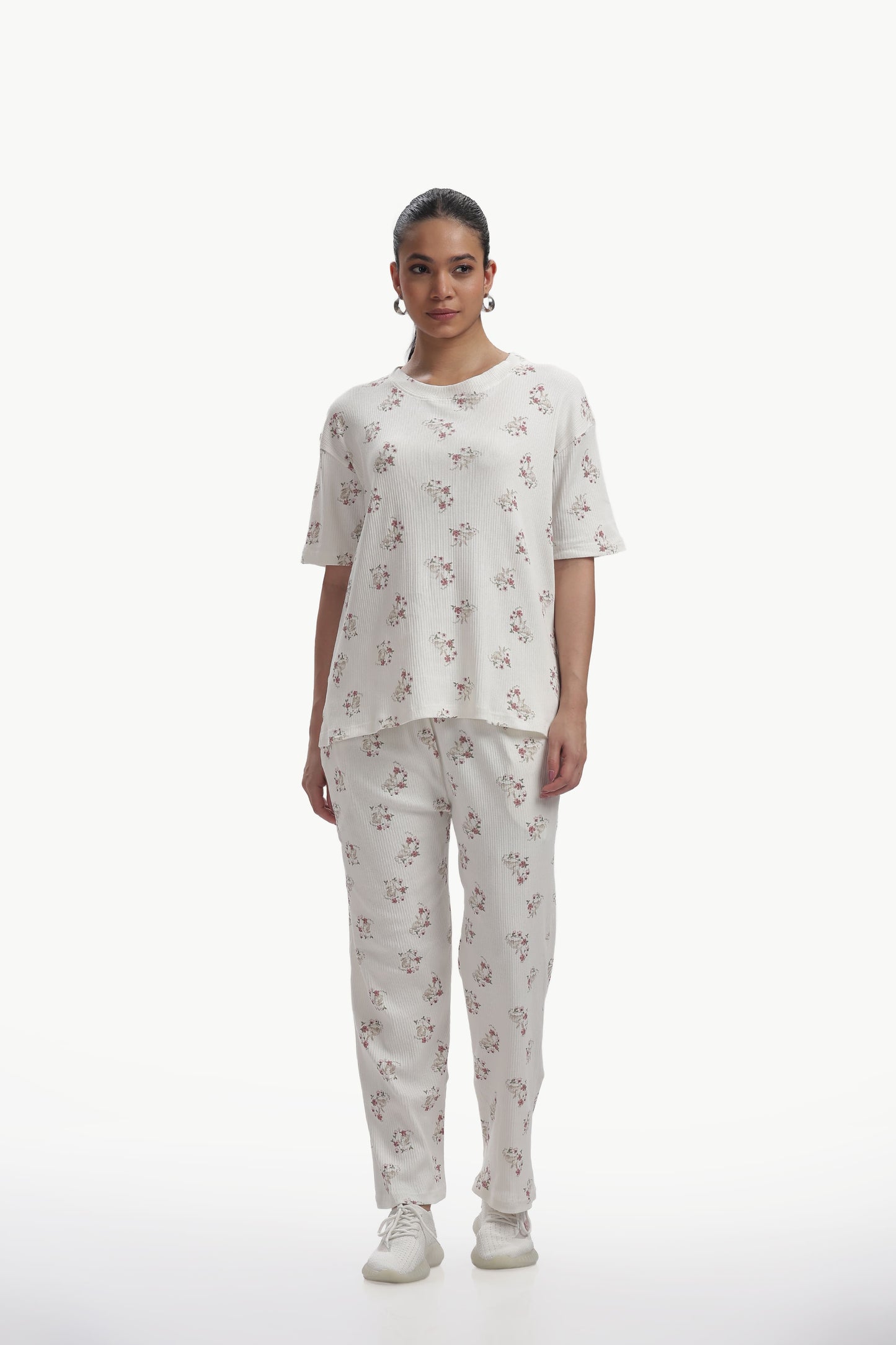 White Floral Stretchable Co-ordset