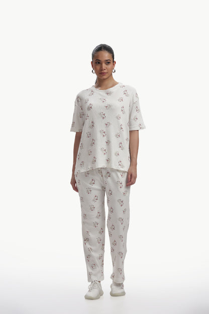 White Floral Stretchable Co-ordset