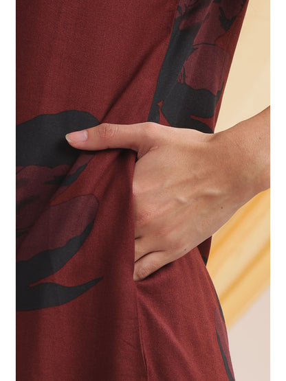 Maroon and black print Floral punjabi co-ordset