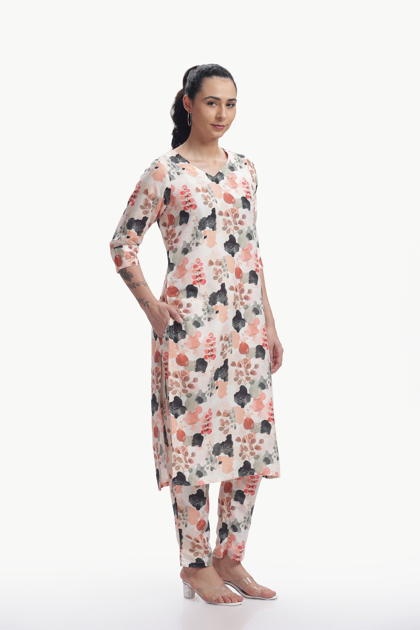 Peach Orchard Straight Kurta and Pant Set