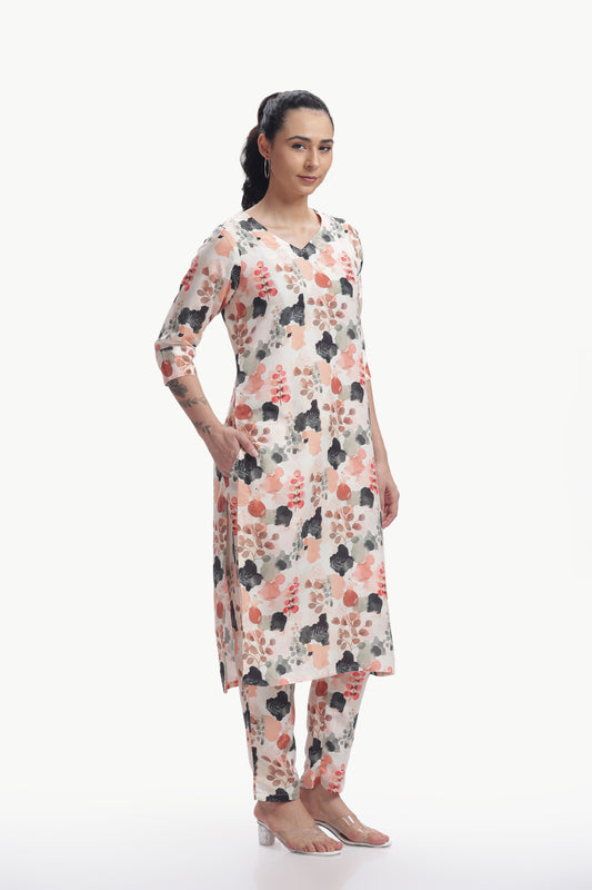 Peach Orchard Straight Kurta and Pant Set