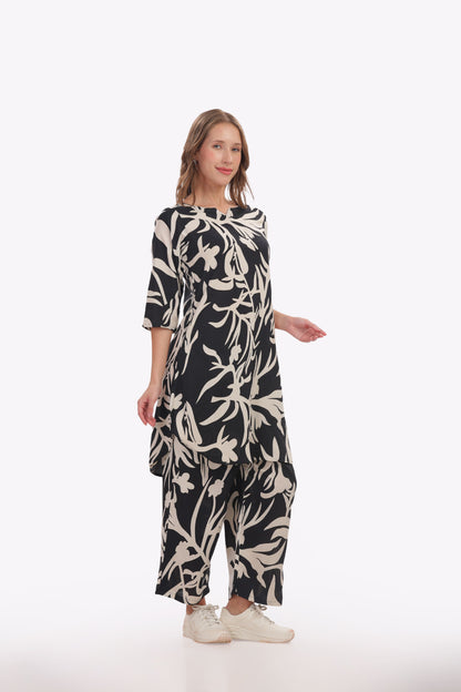 black and white abstract print punjabi co-ordset