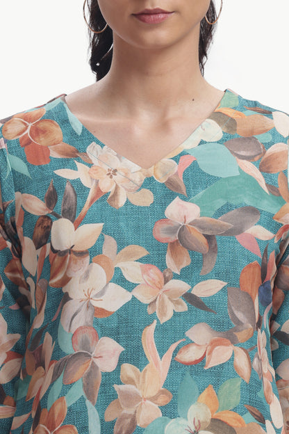 Tangerine Orange 
Floral Print Kurta and Pant Set