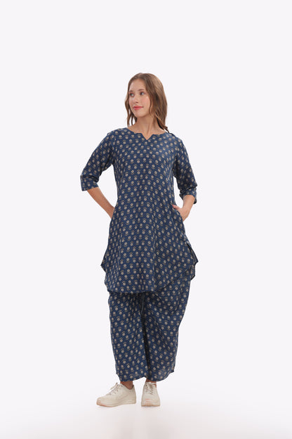 Blue Indigo Block-print Punjabi Co-ordset