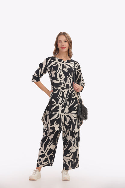 black and white abstract print punjabi co-ordset